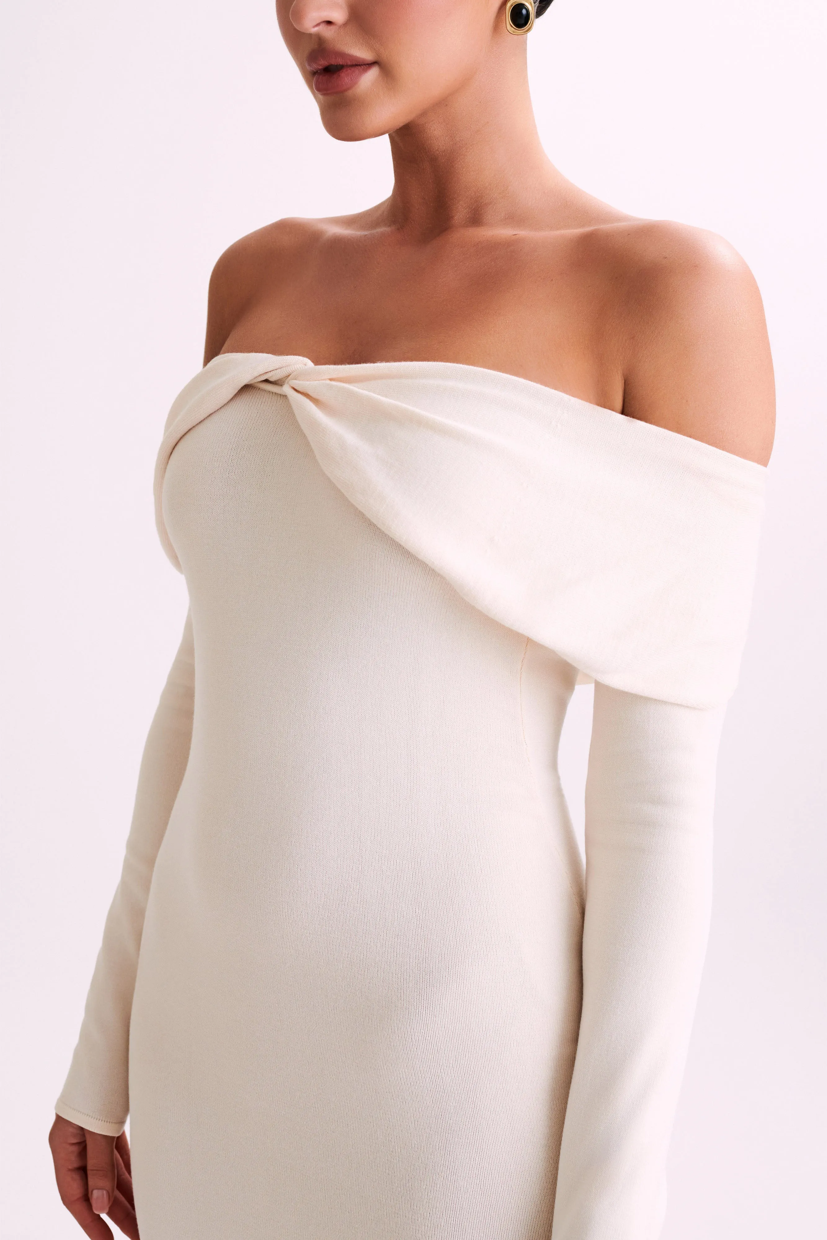 Odyssey Off Shoulder Knit Maxi Dress - Ivory sold by Meshki product image thumbnail 5