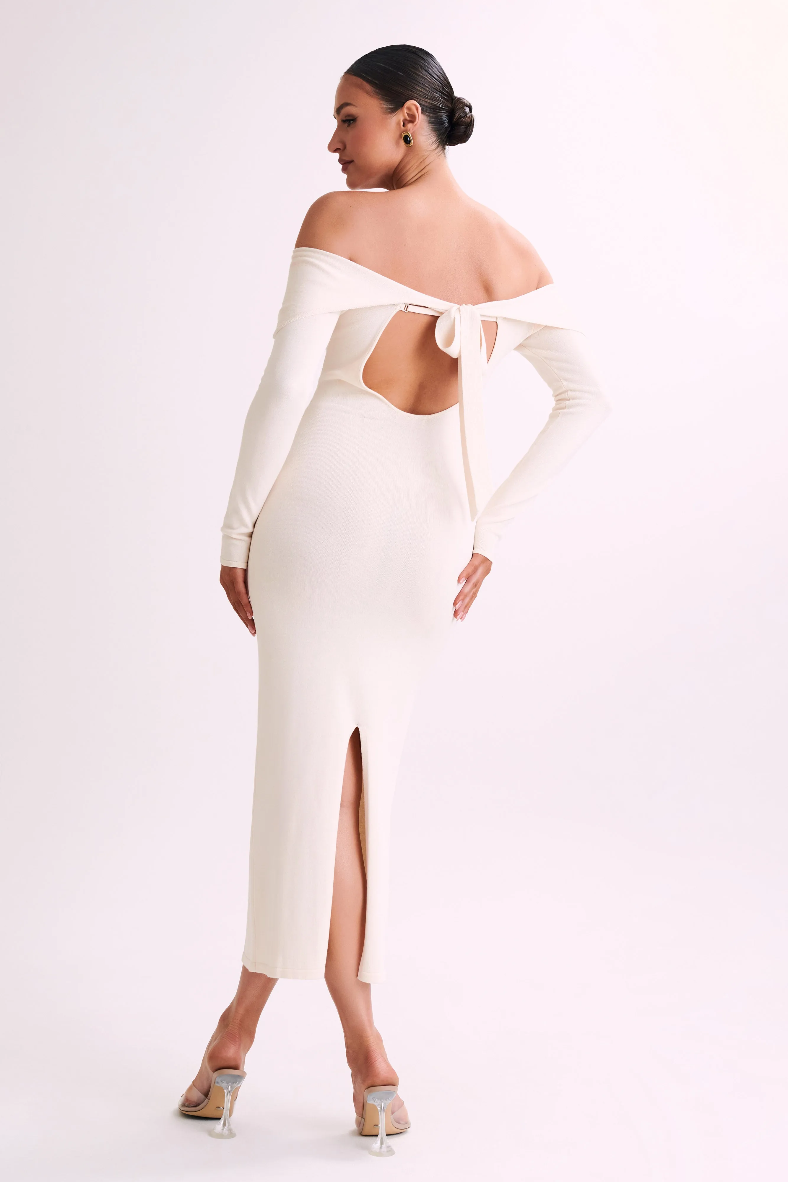 Odyssey Off Shoulder Knit Maxi Dress - Ivory sold by Meshki product image thumbnail 2