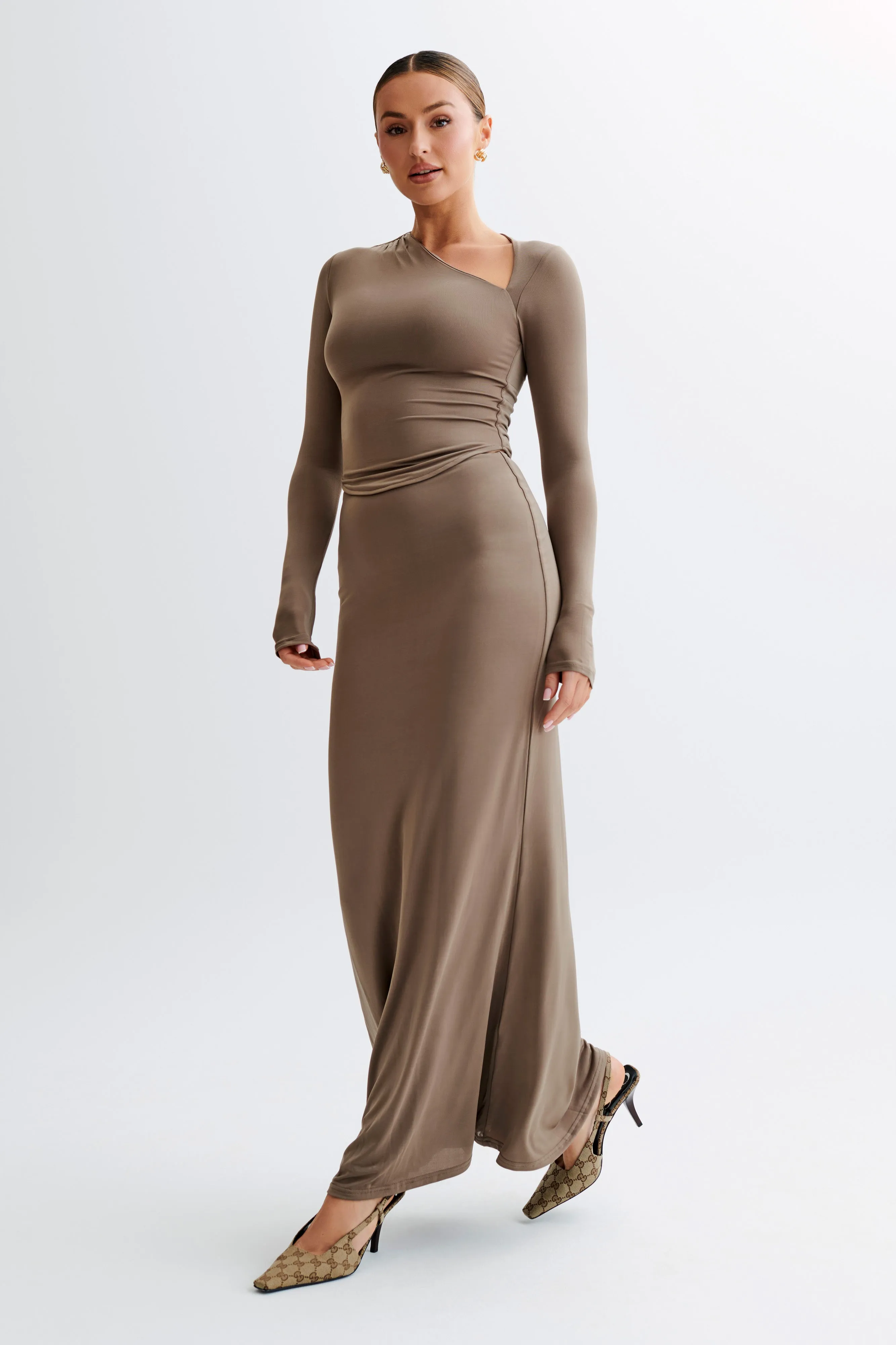 Bruna Slinky Fishtail Maxi Skirt - Coco sold by Meshki product image thumbnail 4