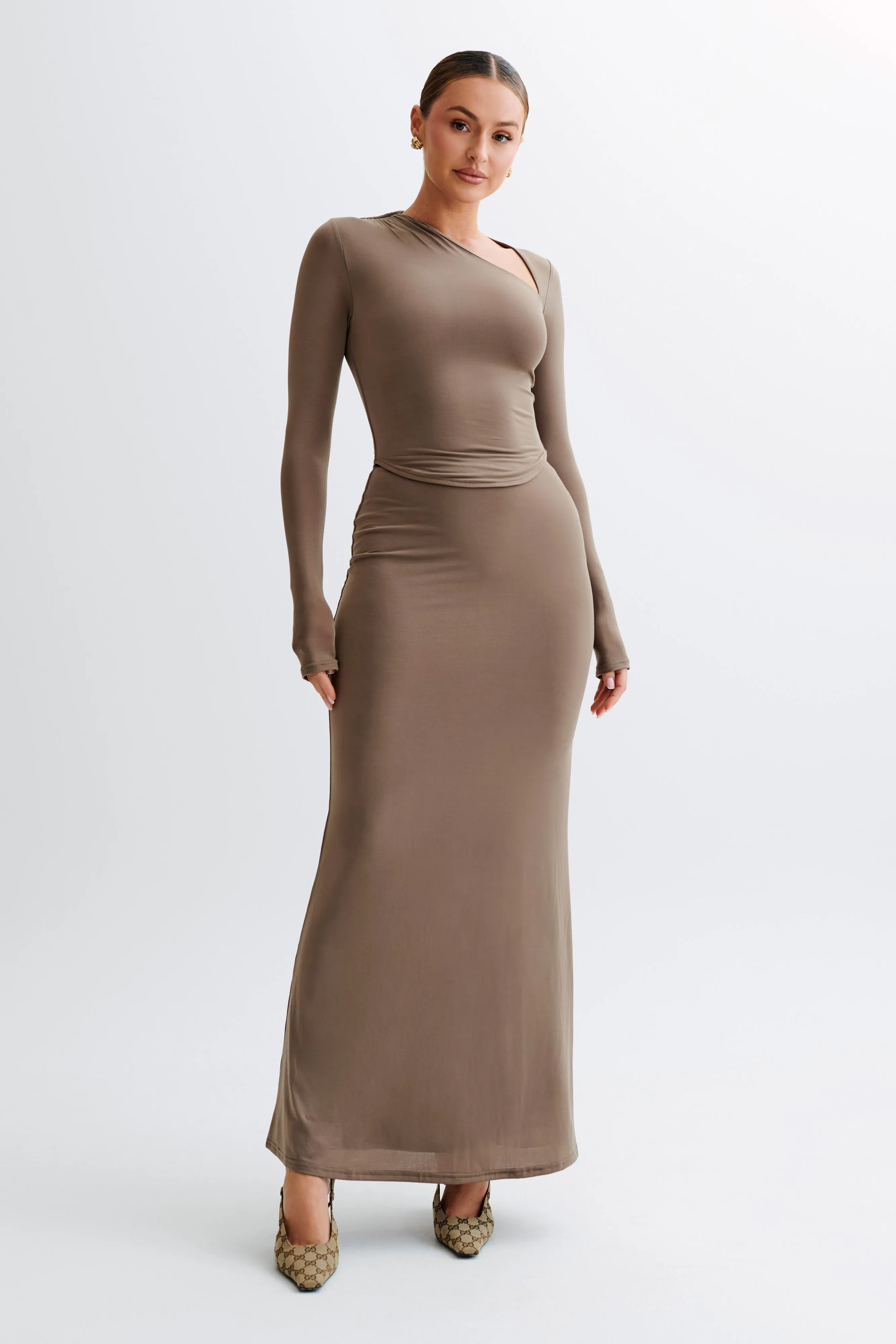 Bruna Slinky Fishtail Maxi Skirt - Coco sold by Meshki