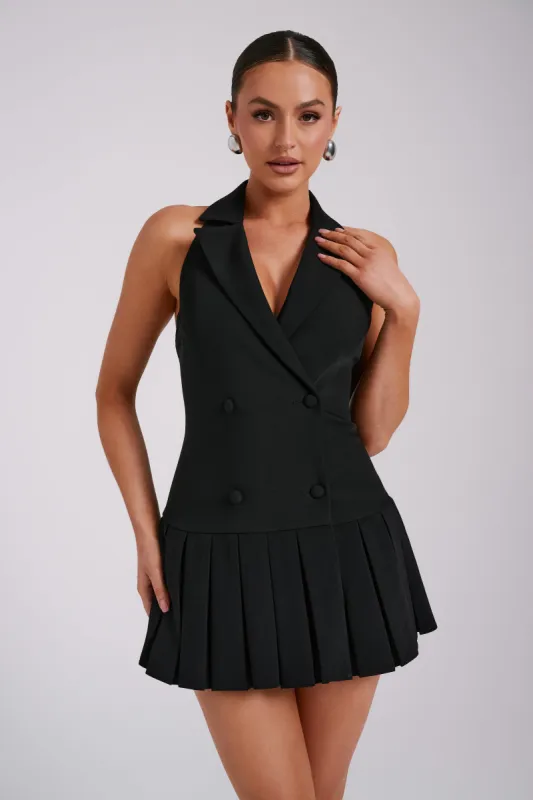 Antoinette Pleated Mini Dress - Black sold by Meshki