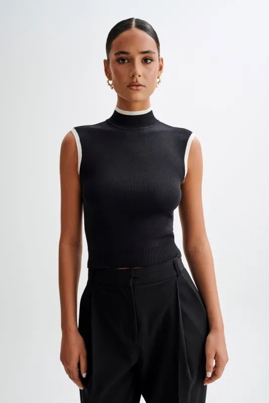Laurina High Neck Contrast Top - Black sold by Meshki