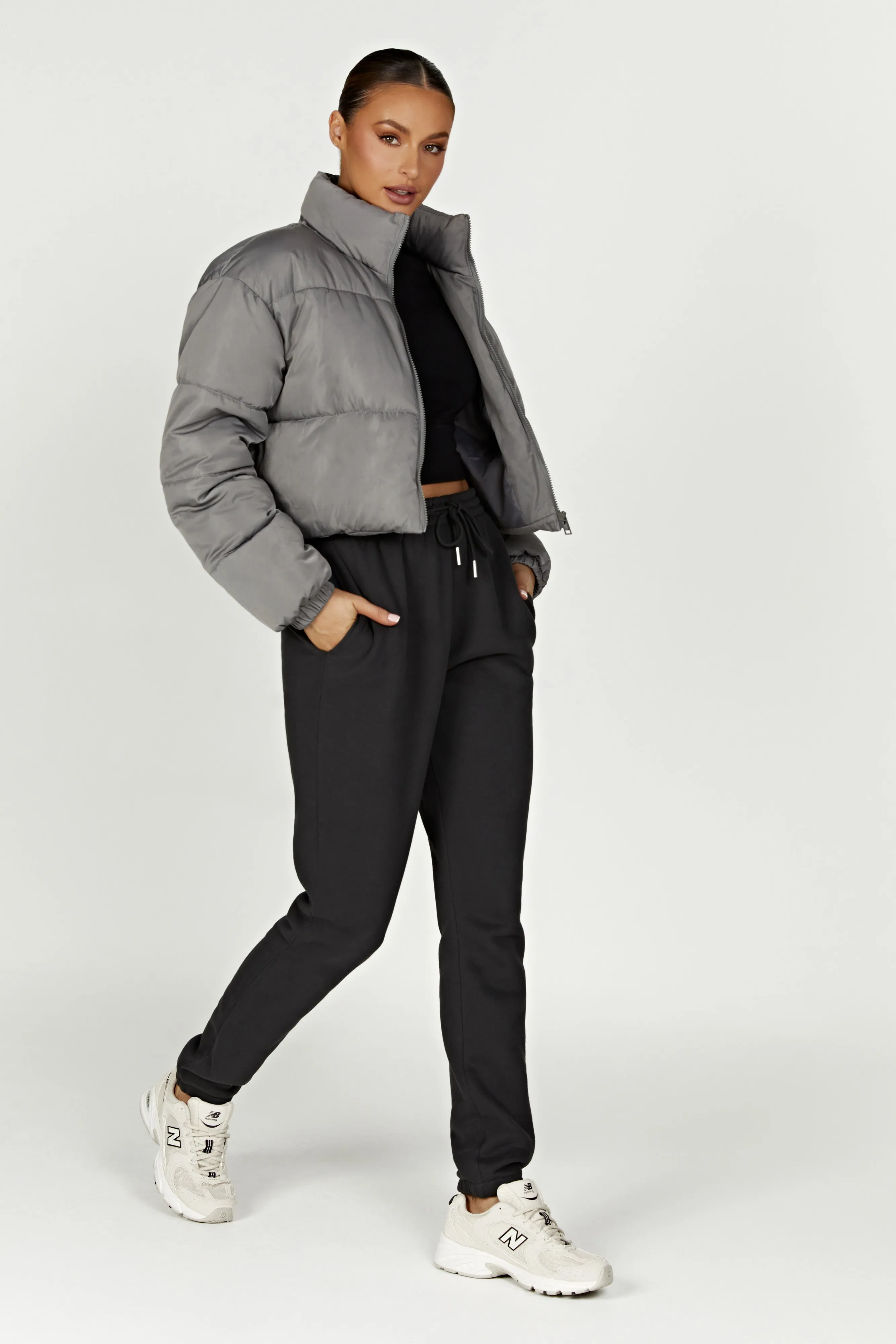 Myranda Recycled Cropped Puffer Jacket - Charcoal sold by Meshki product image thumbnail 3