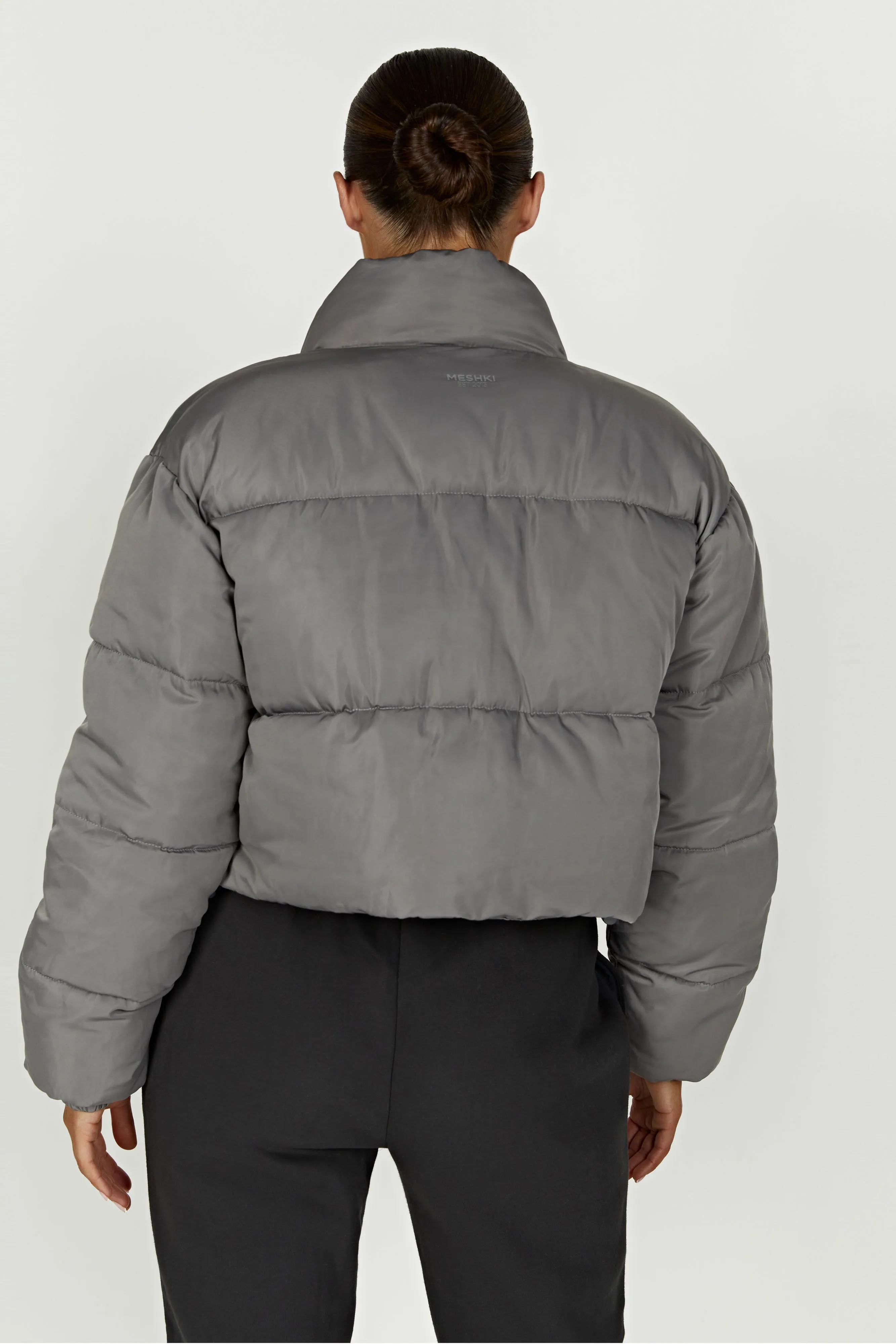 Myranda Recycled Cropped Puffer Jacket - Charcoal sold by Meshki product image thumbnail 2