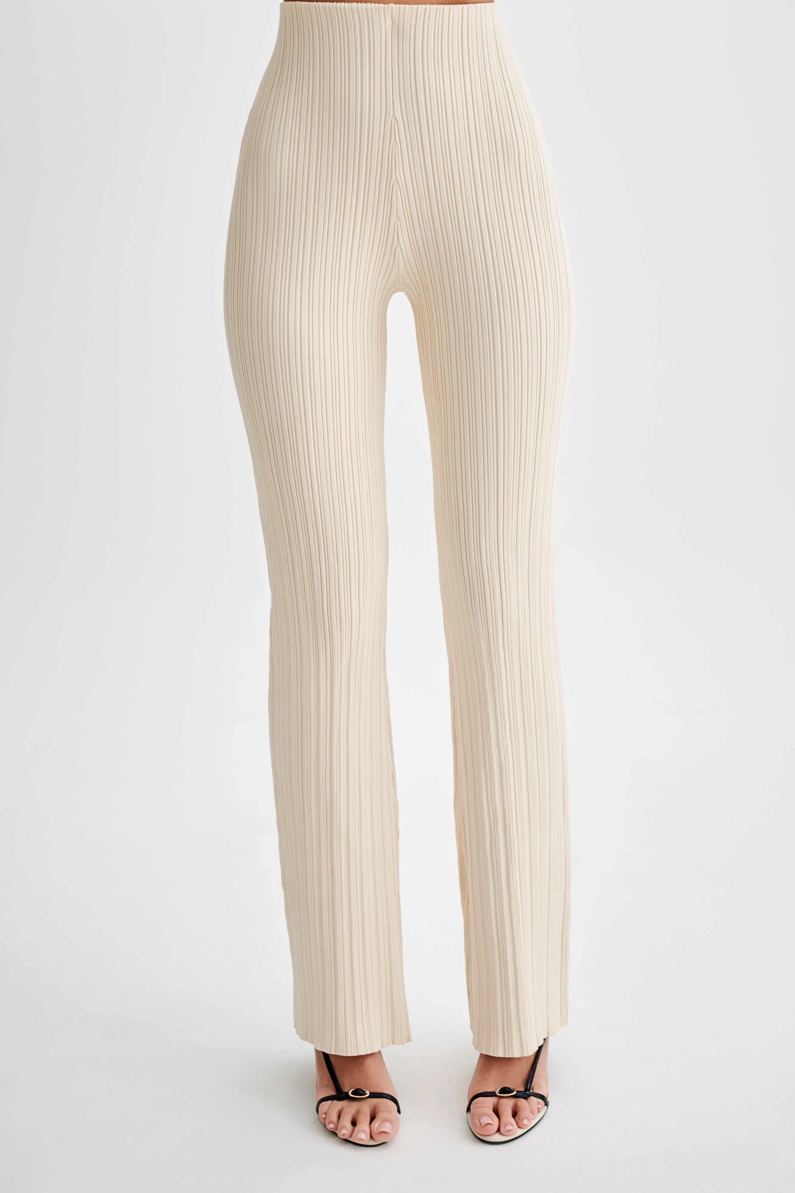Chiara Straight Leg Rib Knit Pant - Cream sold by Meshki