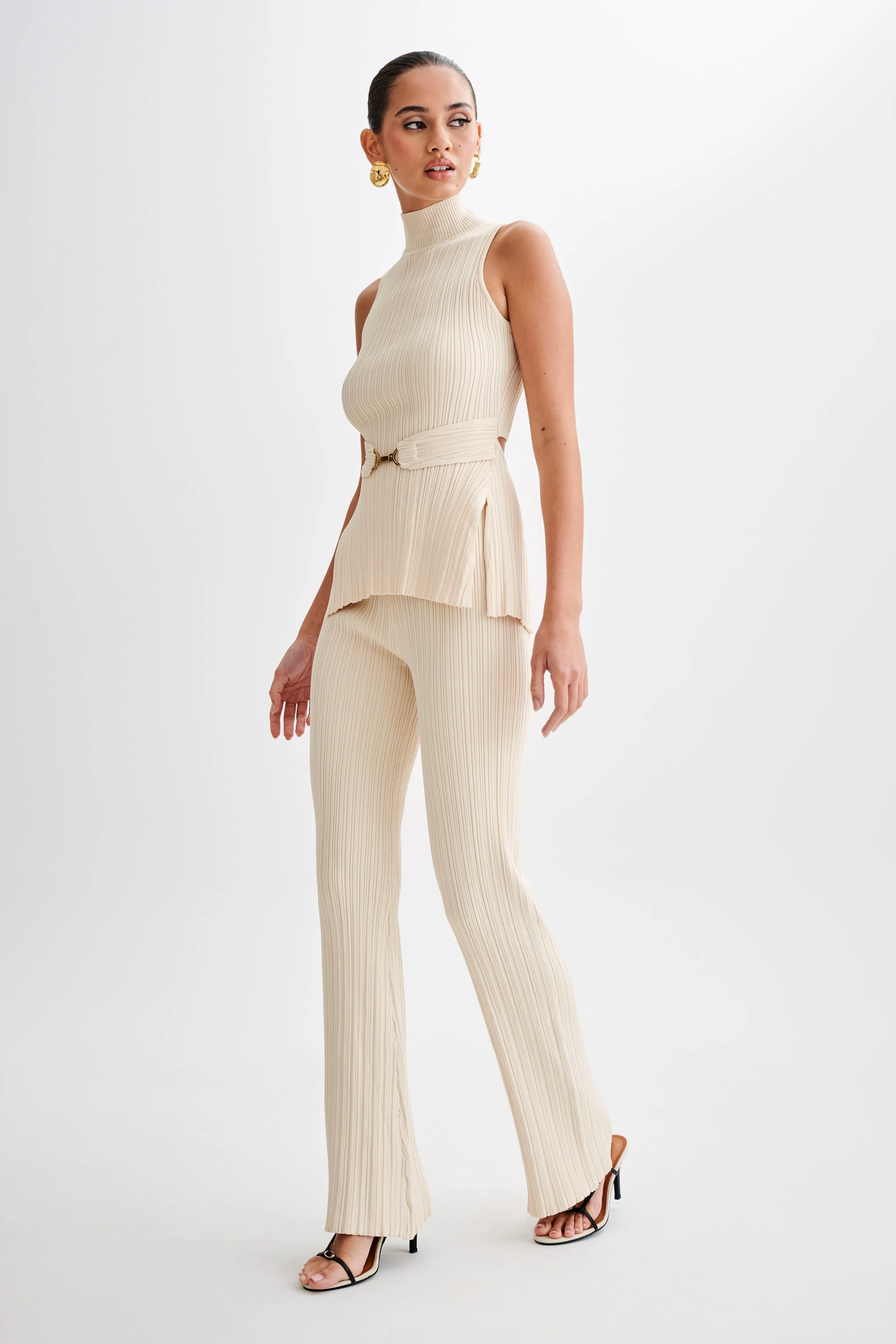 Chiara Straight Leg Rib Knit Pant - Cream sold by Meshki product image thumbnail 5