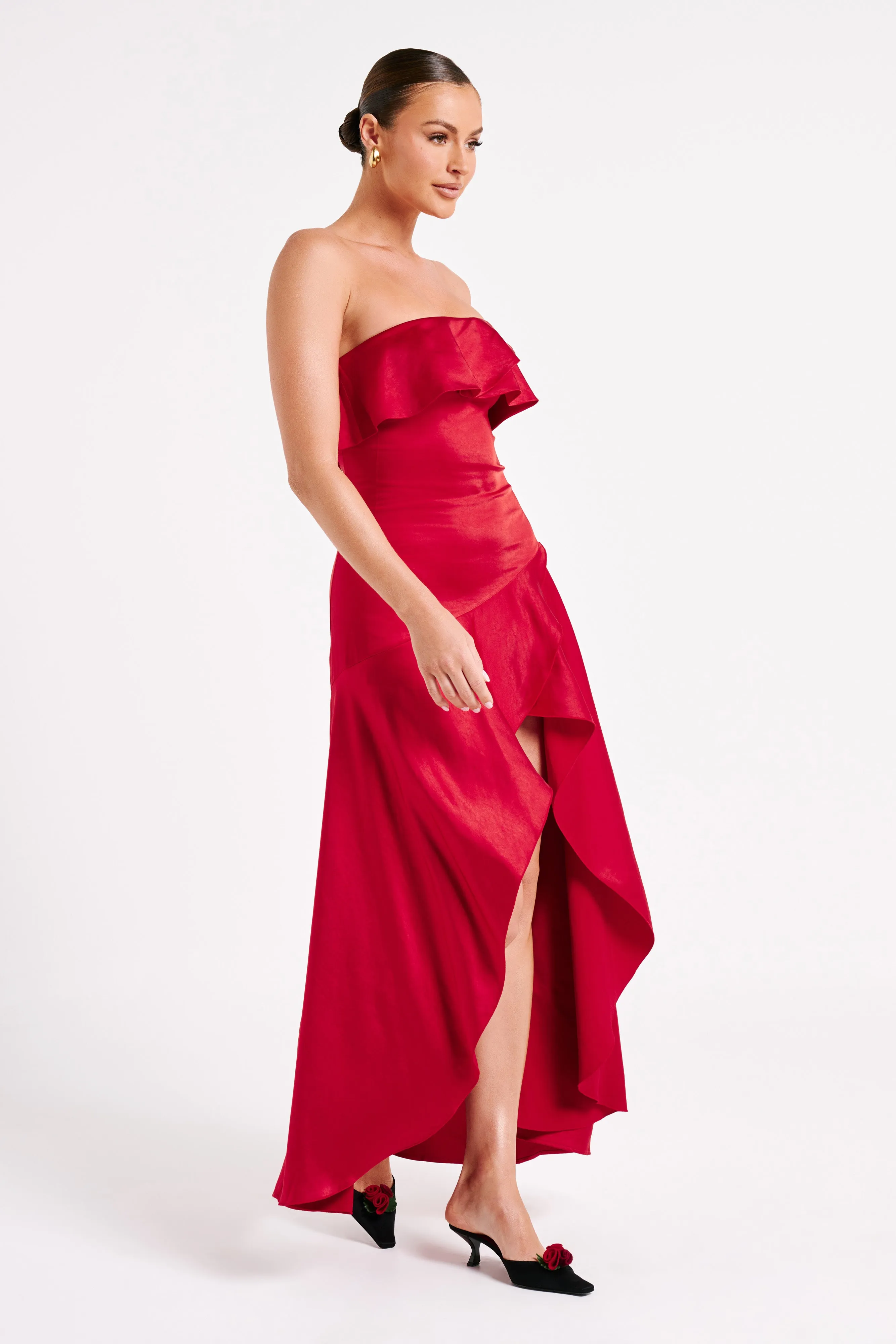 Sulianna Strapless Ruffle Midi Dress - Vermilion Red sold by Meshki product image thumbnail 4