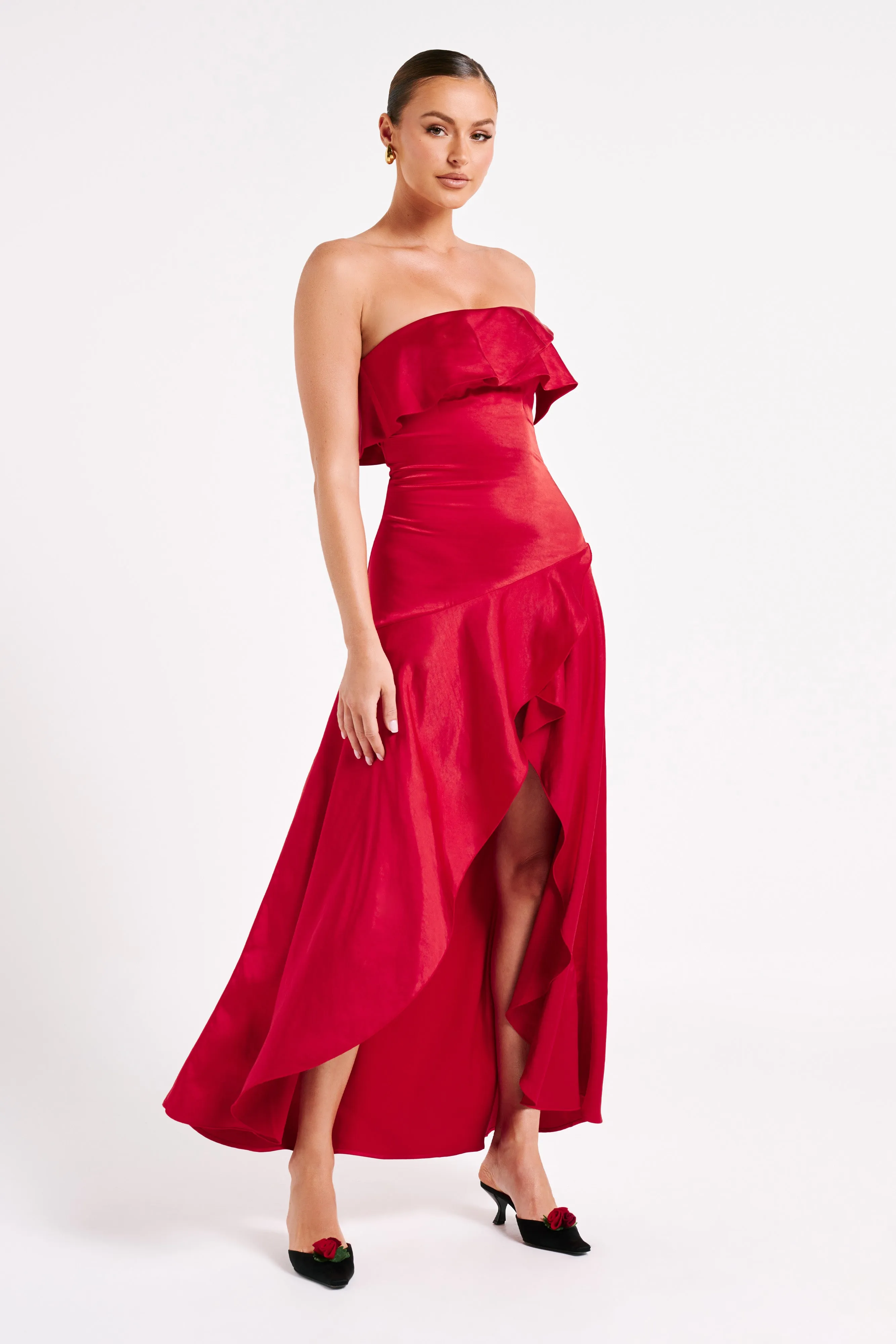 Sulianna Strapless Ruffle Midi Dress - Vermilion Red sold by Meshki product image thumbnail 5