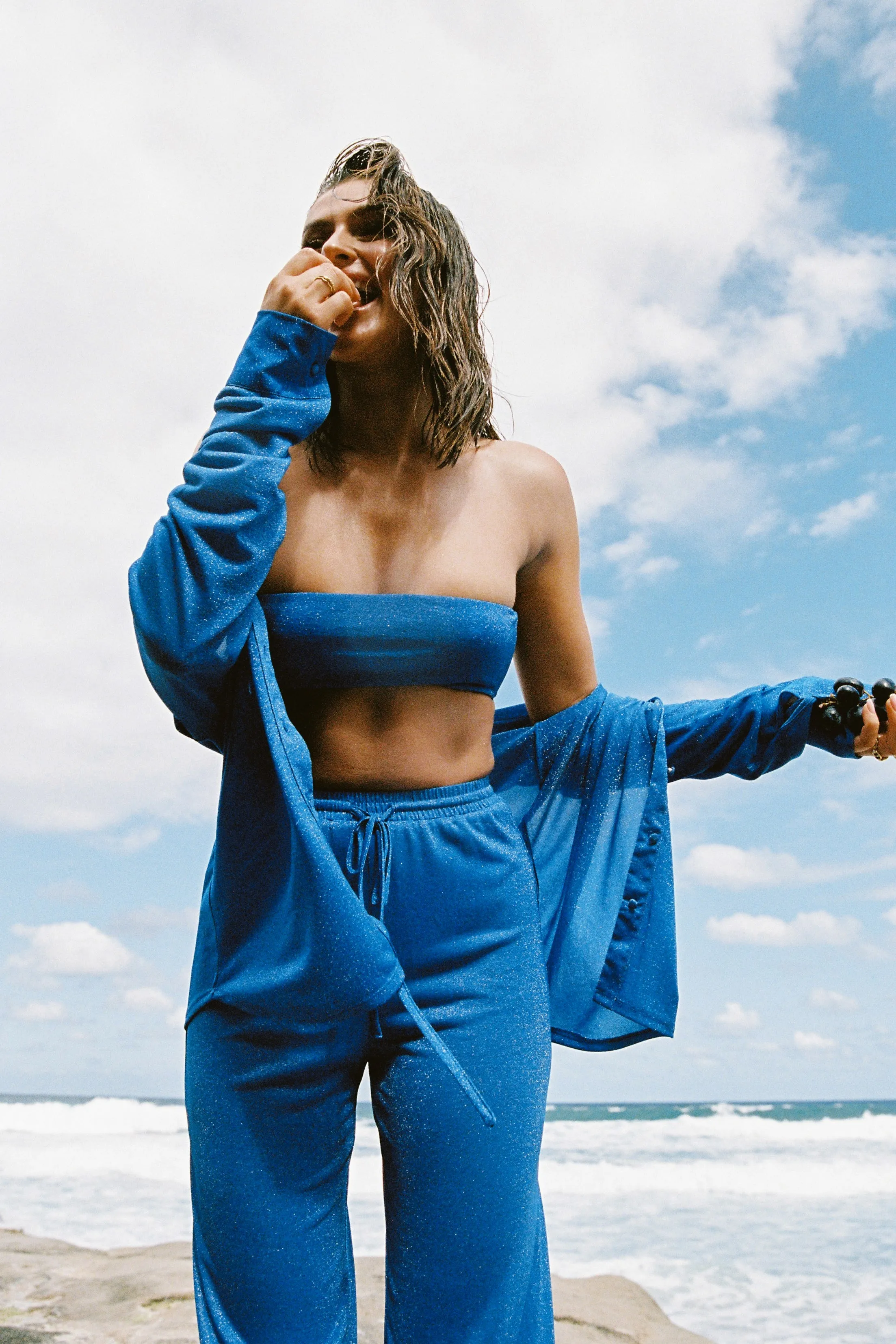 Lucille Shimmer Cover Up Top - Cobalt Sparkle sold by Meshki product image thumbnail 2