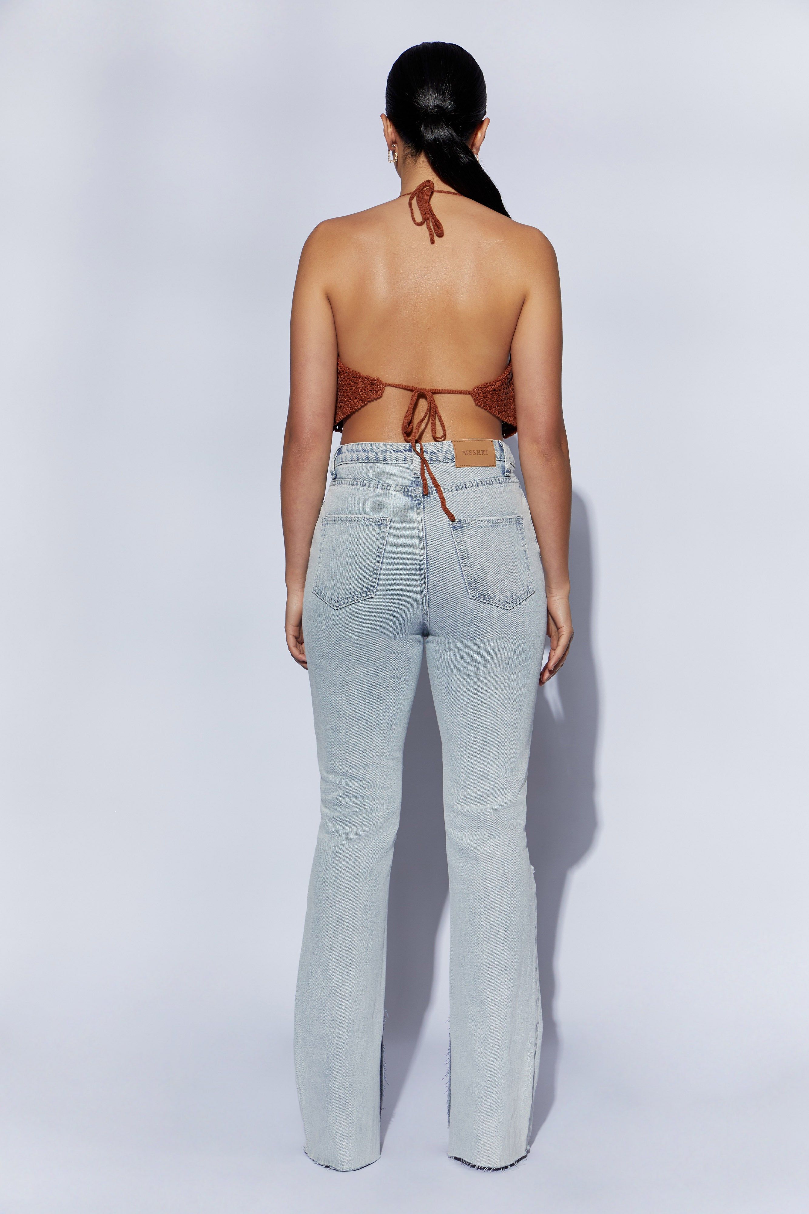 Alicia Cowl Neck Crochet Crop Top - Biscuit sold by Meshki product image thumbnail 2