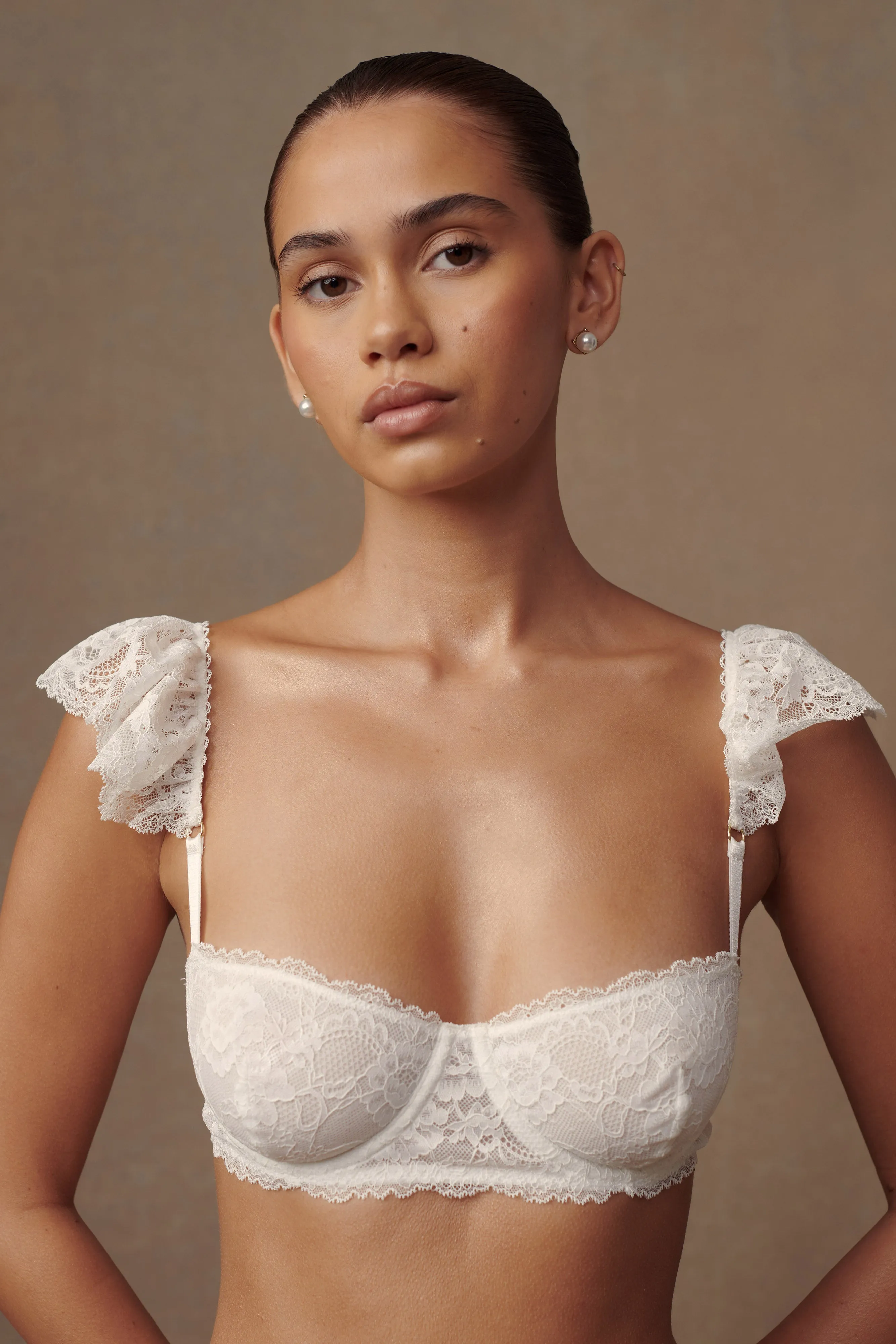Blaise Lace Frill Underwire Bra - White sold by Meshki product image thumbnail 2