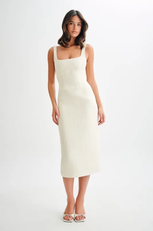 Calder Tweed Midi Dress - Ivory sold by Meshki