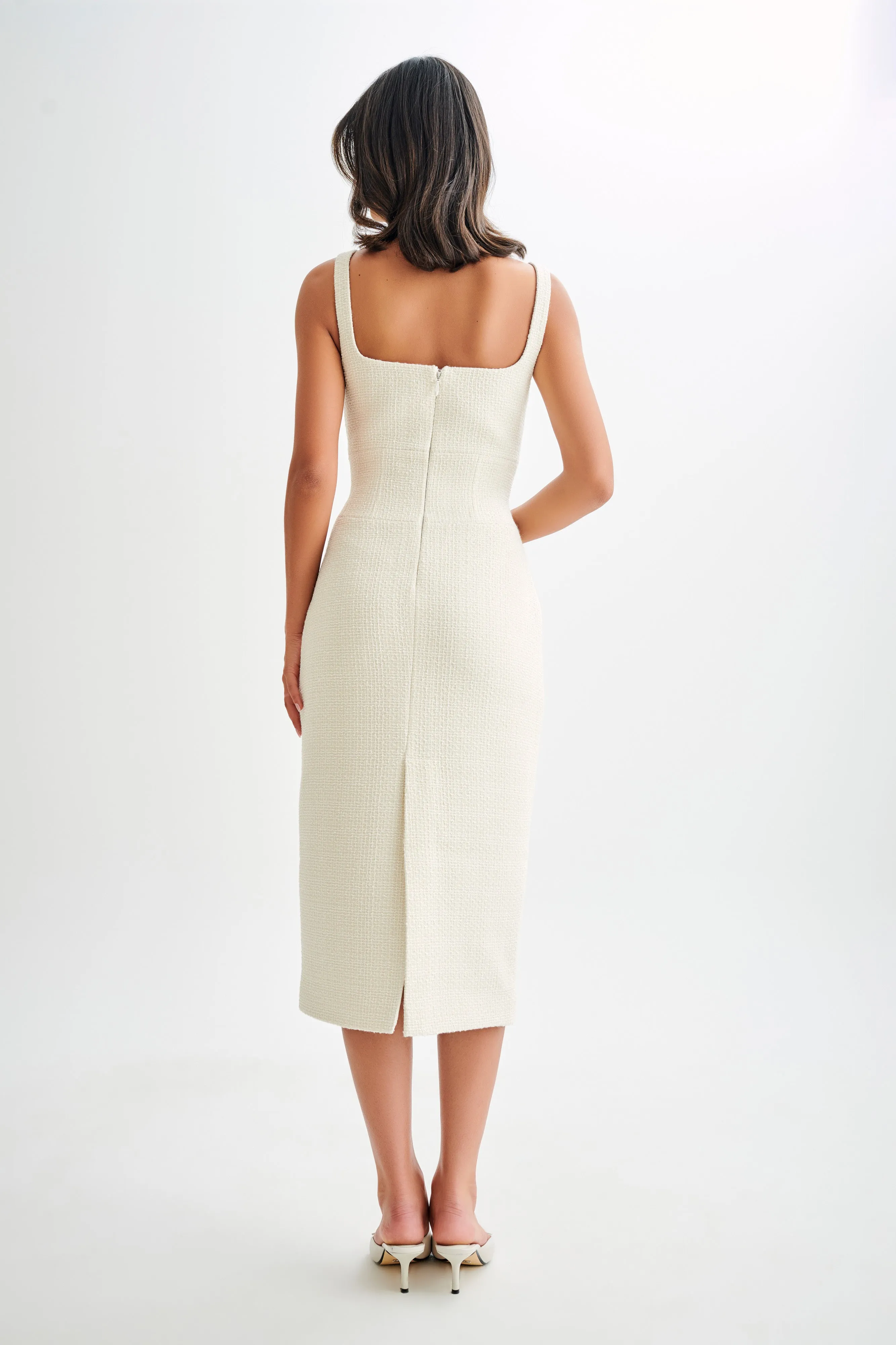 k*i様 Allure Tweed Midi Dress ホワイト Sequined silk-blend tweed midi dress in white - Elie Saab