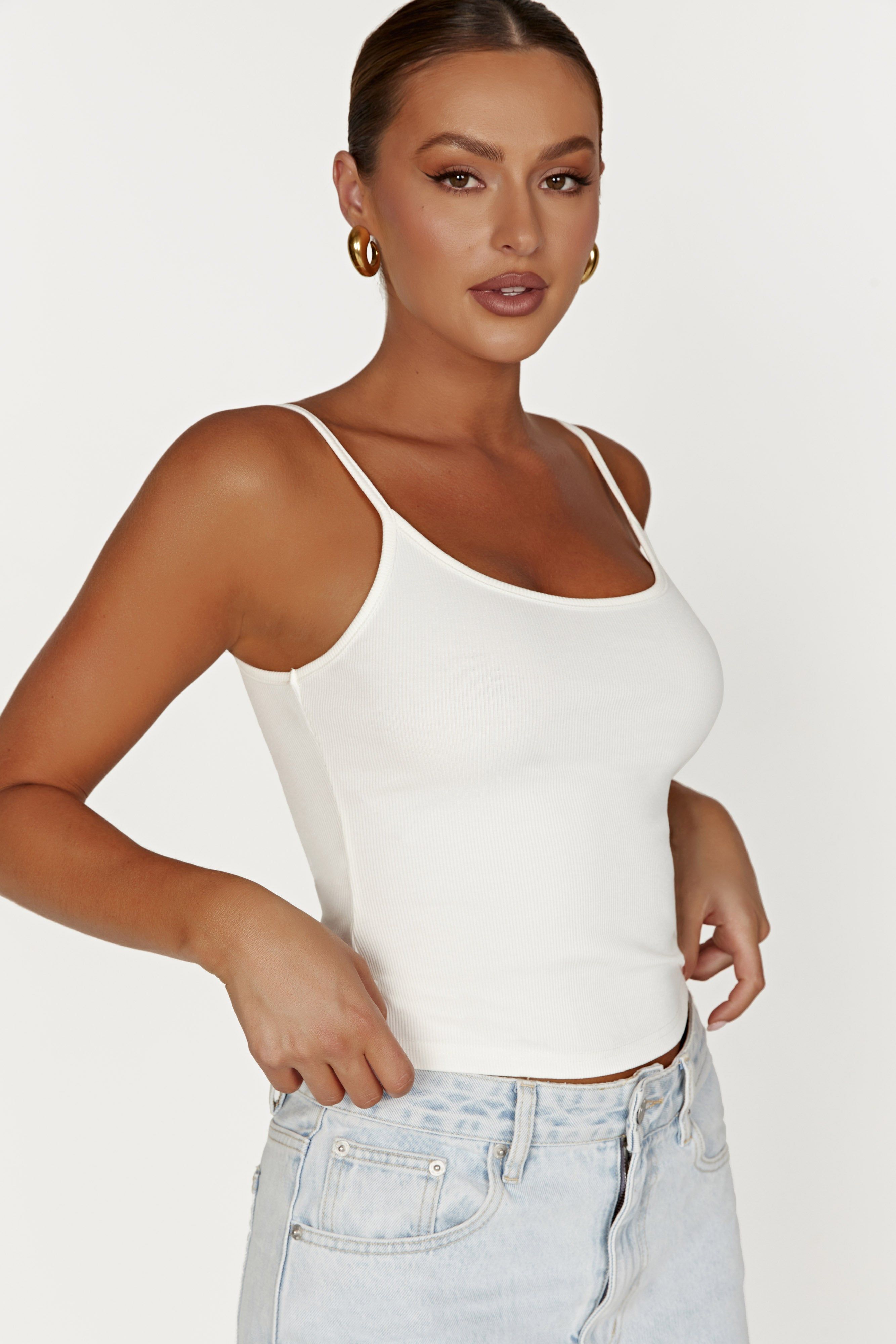 Alexis Ribbed Cami Longline Top - White sold by Meshki product image thumbnail 3