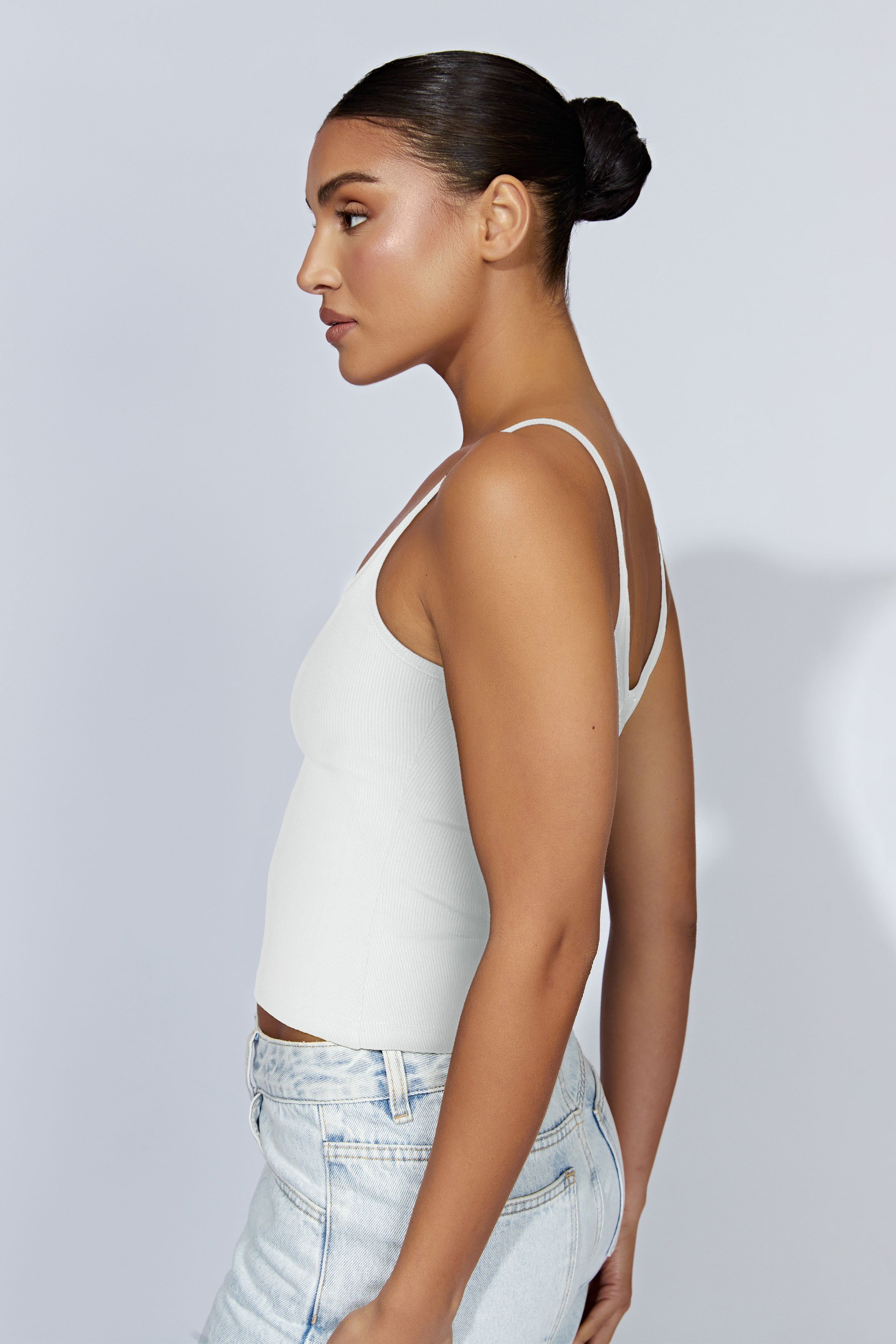 Alexis Ribbed Cami Longline Top - White sold by Meshki product image thumbnail 7