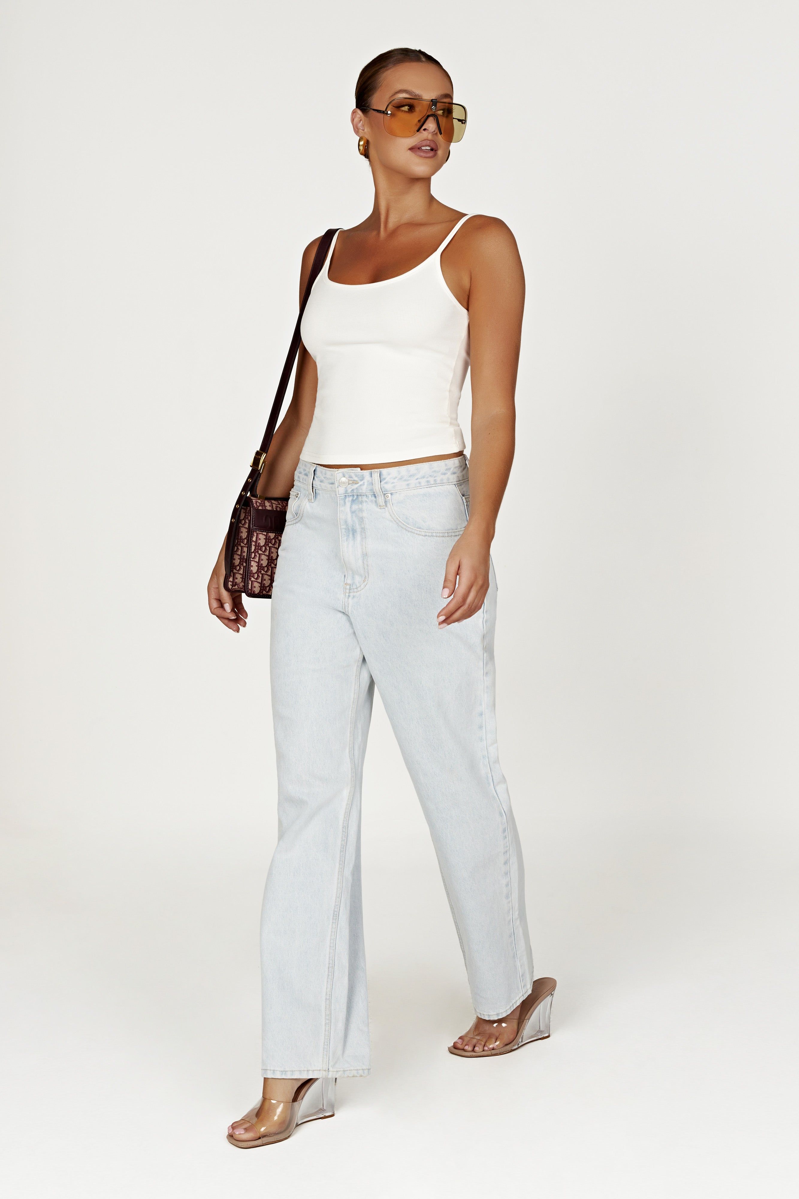 Alexis Ribbed Cami Longline Top - White sold by Meshki product image thumbnail 4