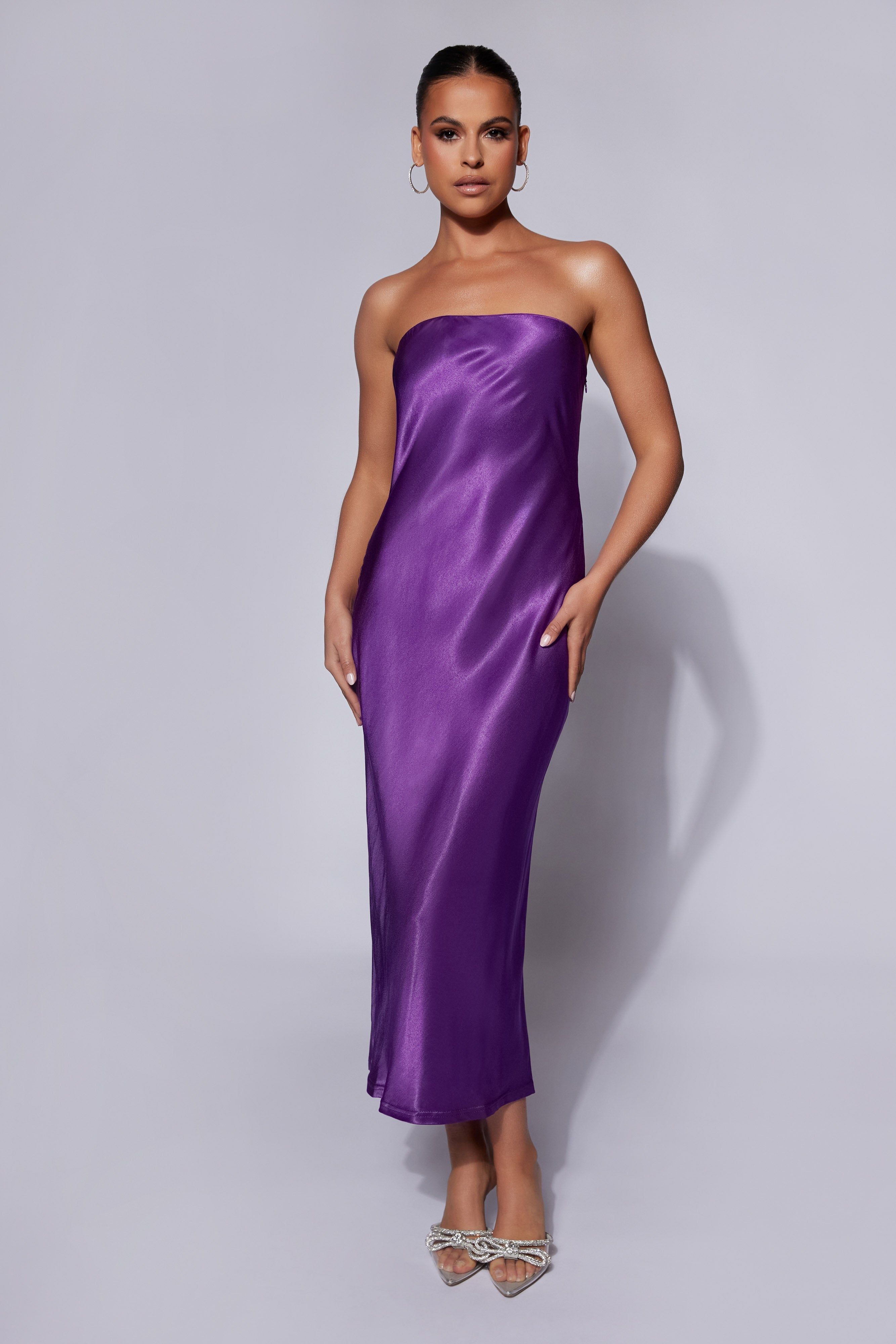 Tyler Strapless Satin Midi Dress - Grape sold by Meshki product image thumbnail 6