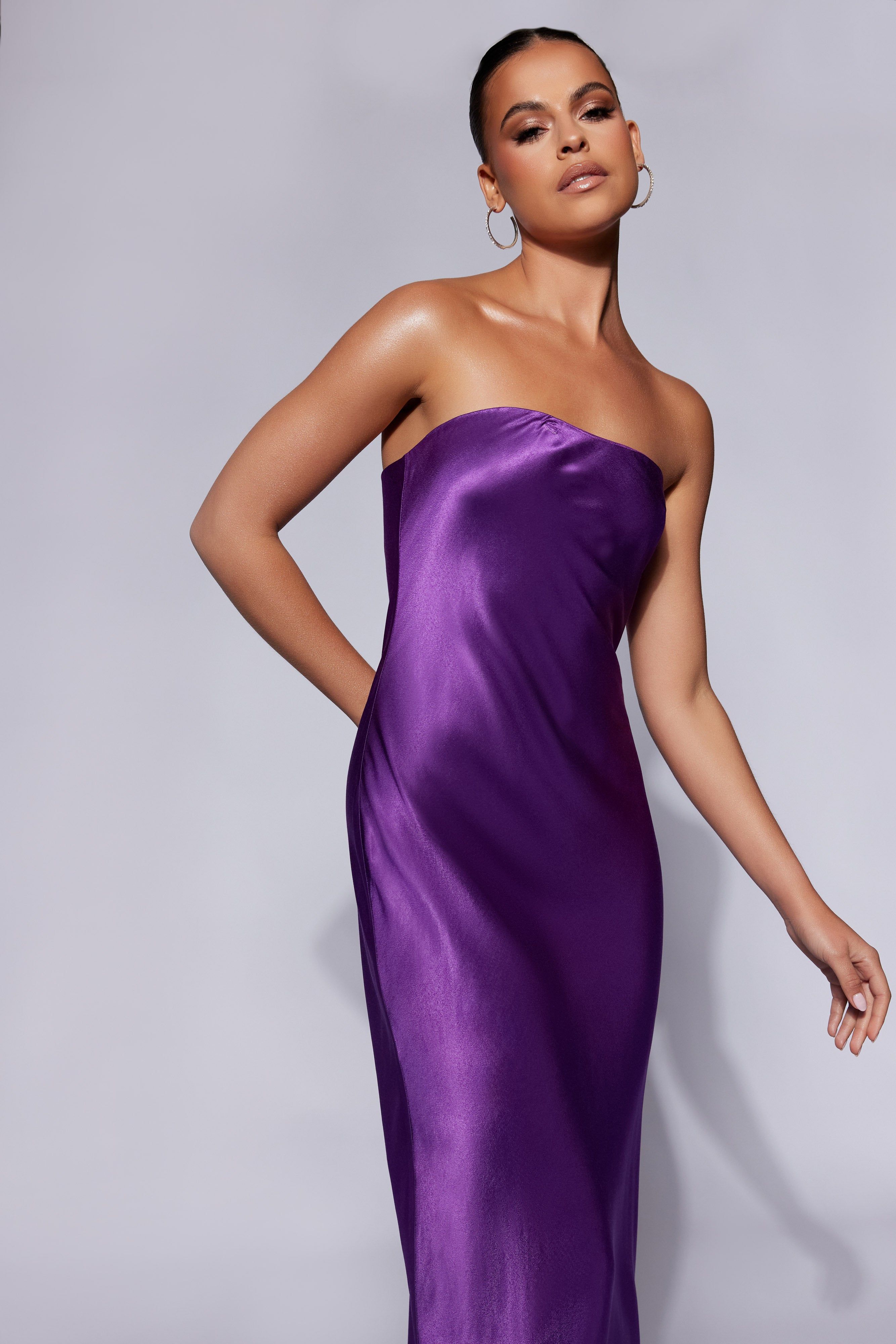 Tyler Strapless Satin Midi Dress - Grape sold by Meshki product image thumbnail 3