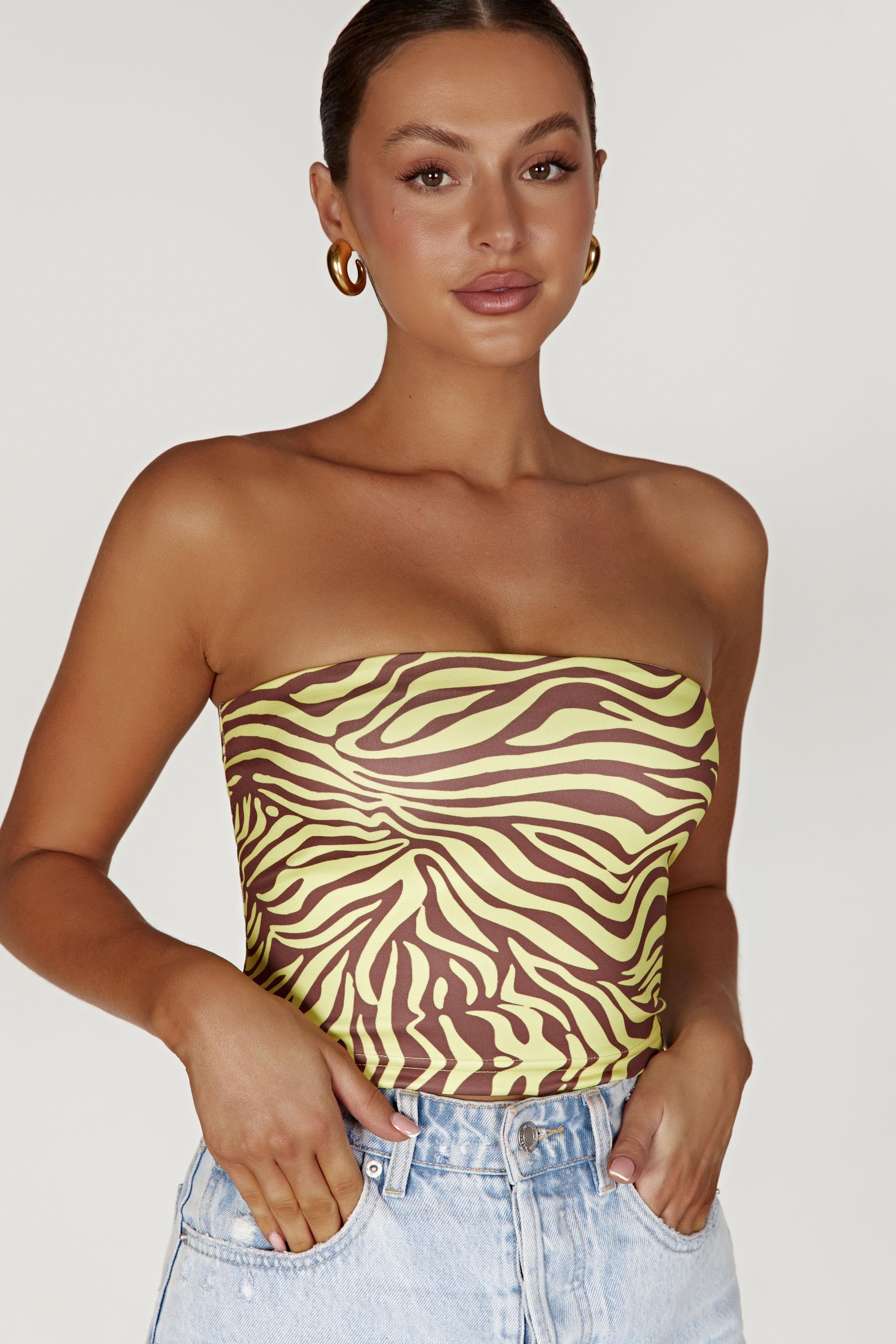 Dina Bandeau Crop Top - Zebra Print sold by Meshki product image thumbnail 4