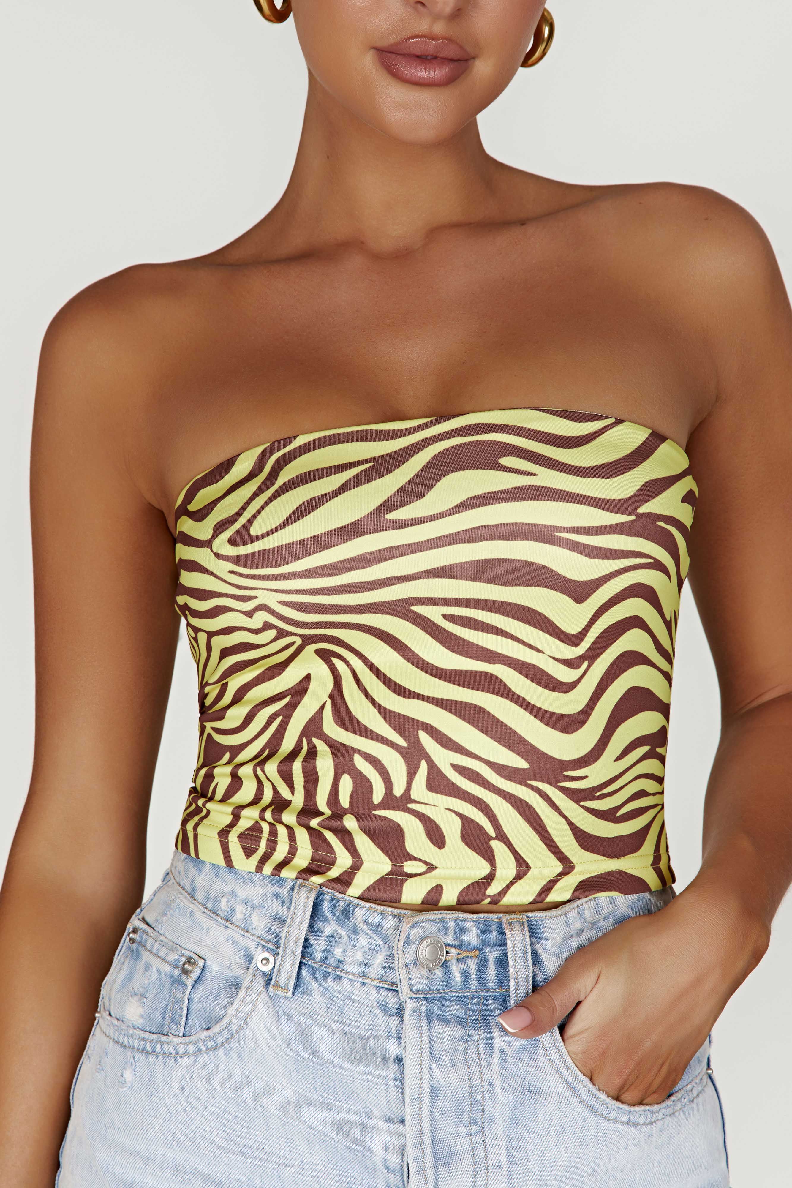 Dina Bandeau Crop Top - Zebra Print sold by Meshki