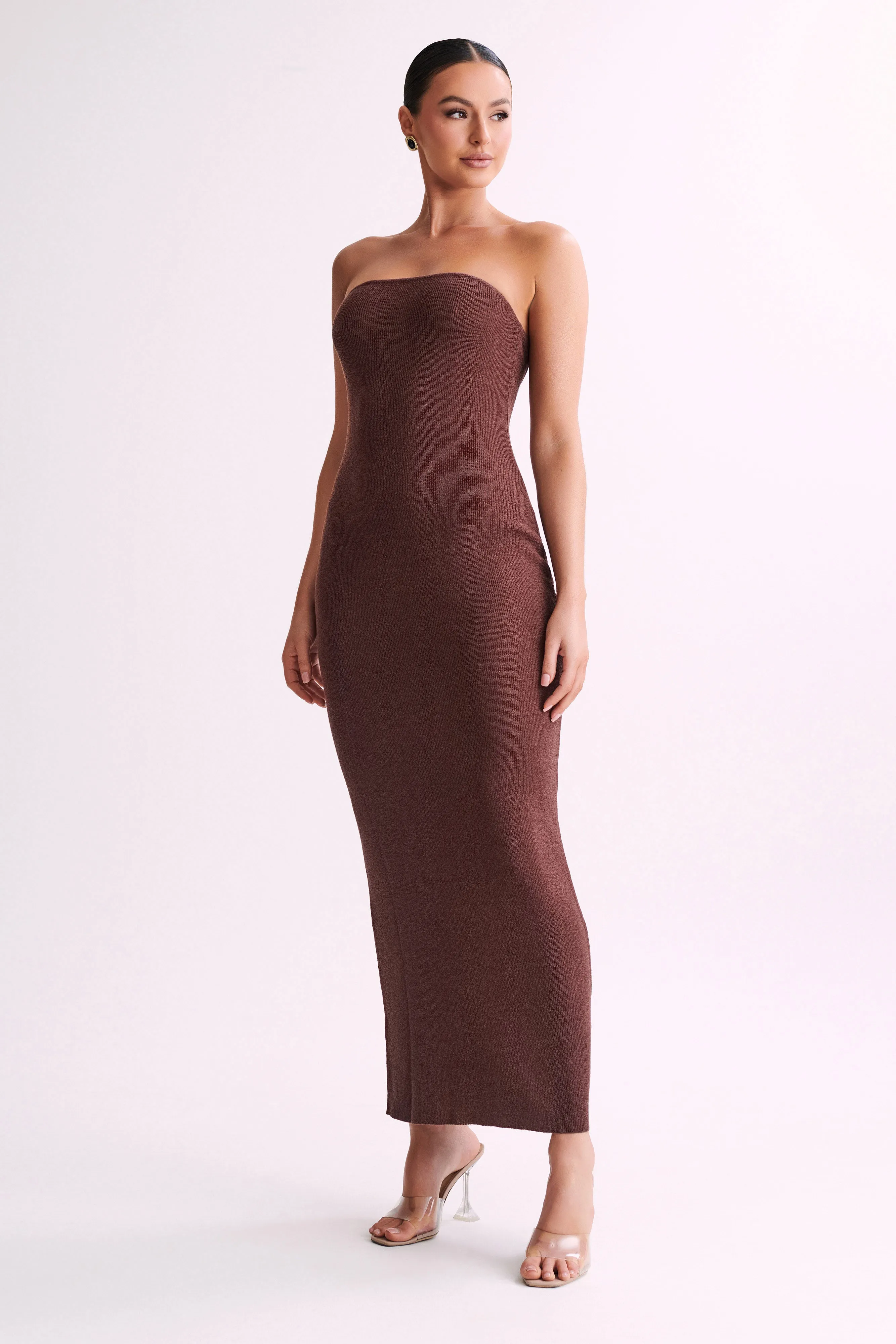 Emmy Strapless Knit Maxi Dress - Dark Chocolate sold by Meshki product image thumbnail 5