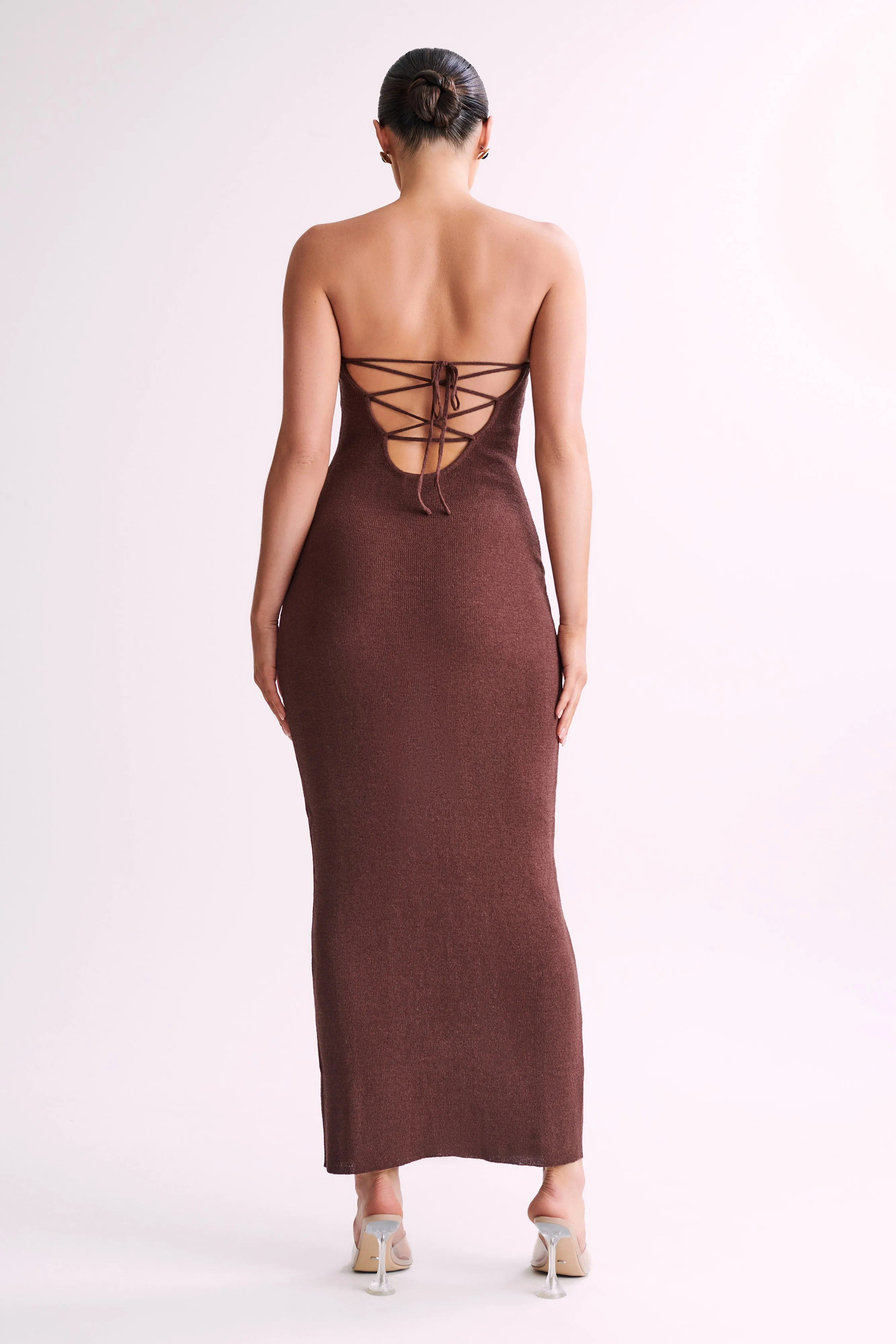 Emmy Strapless Knit Maxi Dress - Dark Chocolate sold by Meshki product image thumbnail 2