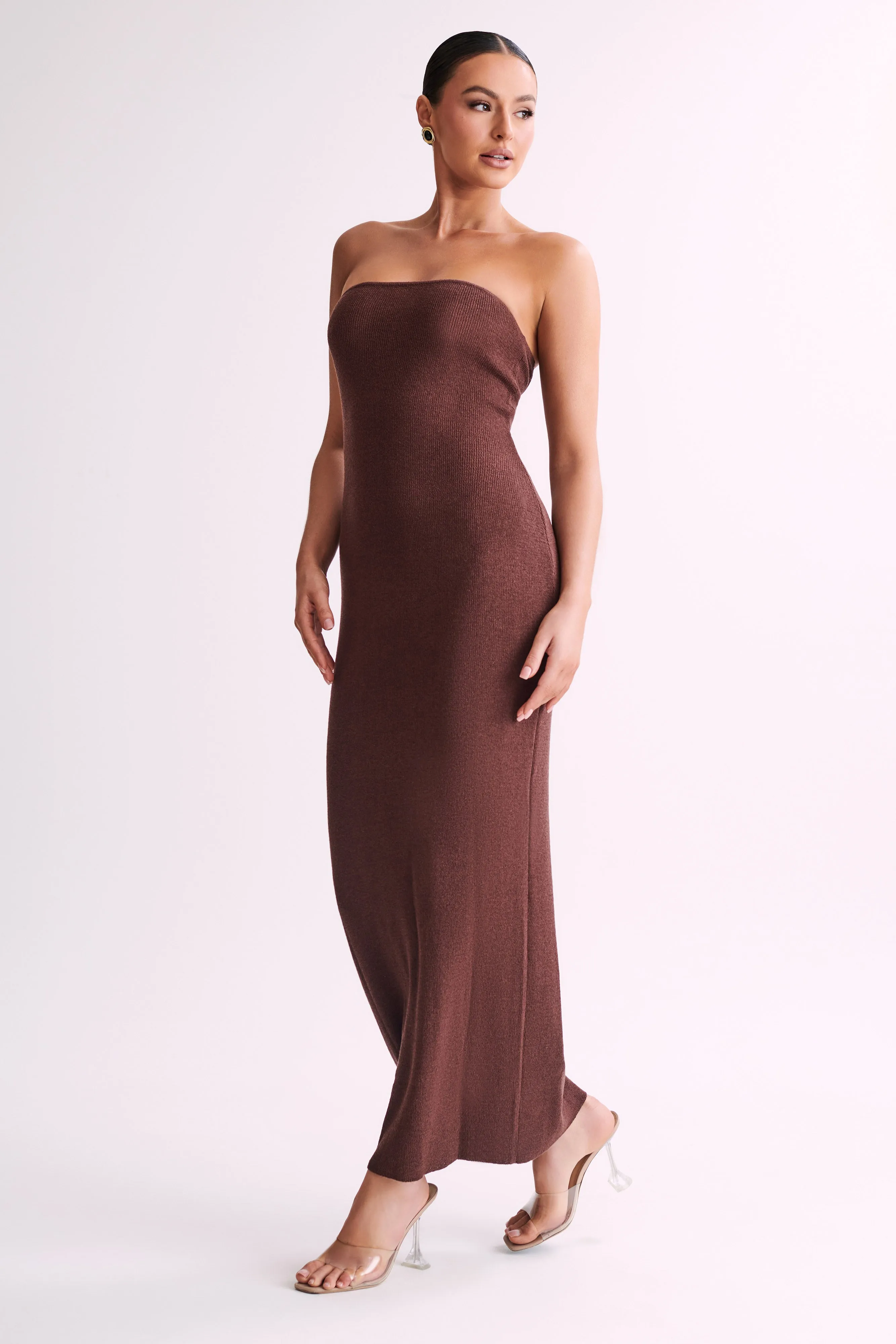 Emmy Strapless Knit Maxi Dress - Dark Chocolate sold by Meshki product image thumbnail 4