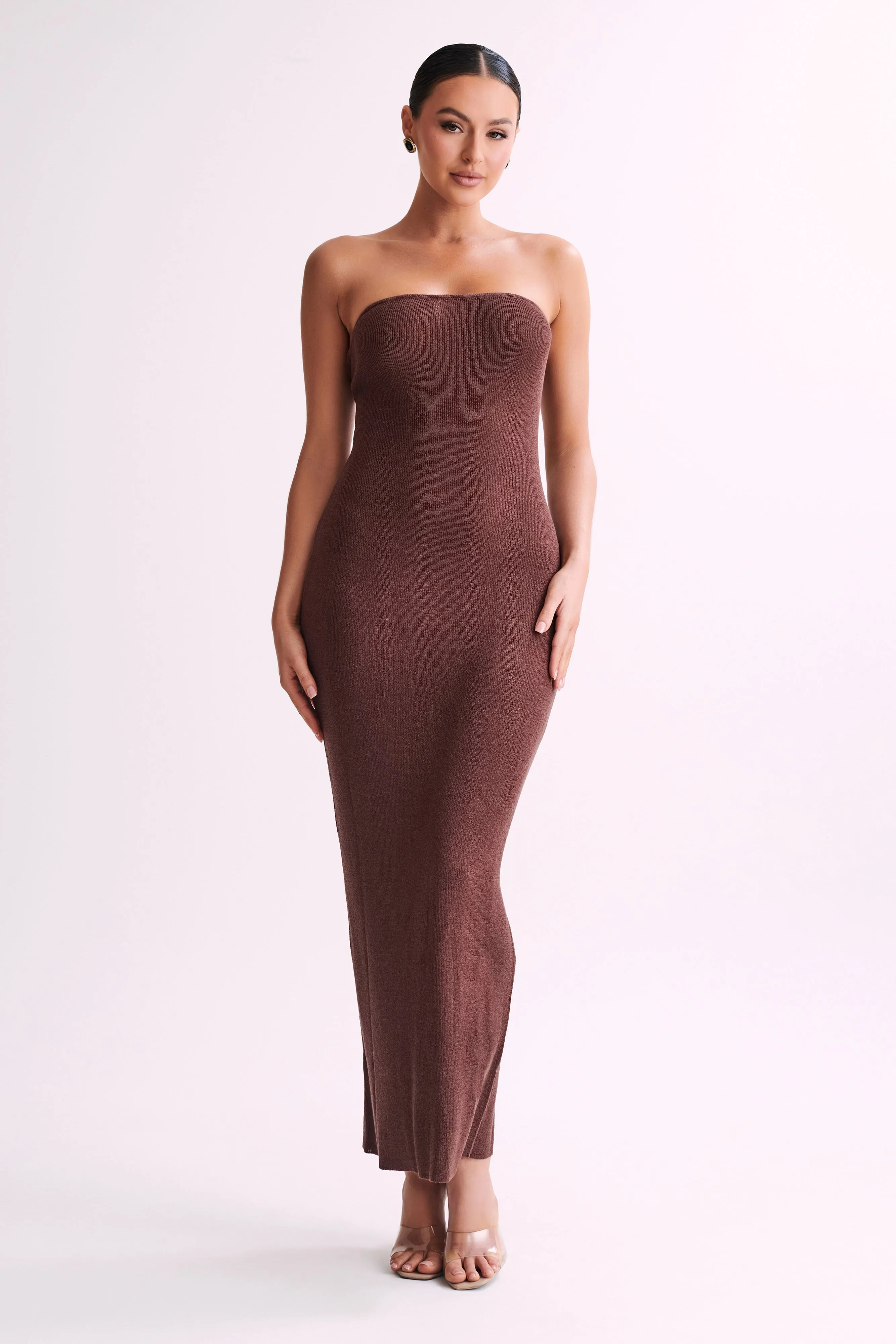 Emmy Strapless Knit Maxi Dress - Dark Chocolate sold by Meshki