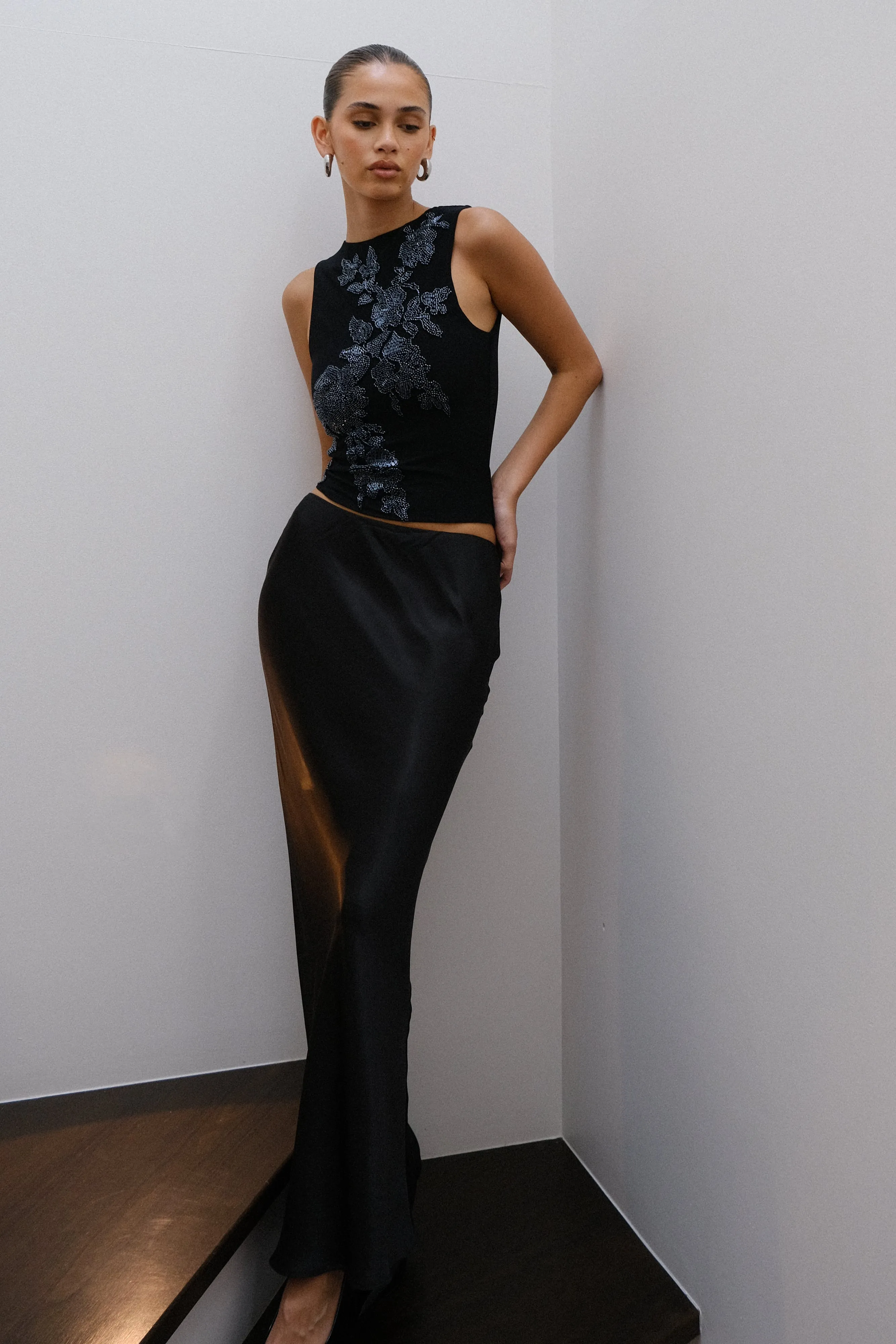 Luci Beaded Flower Mesh Top - Black sold by Meshki product image thumbnail 5