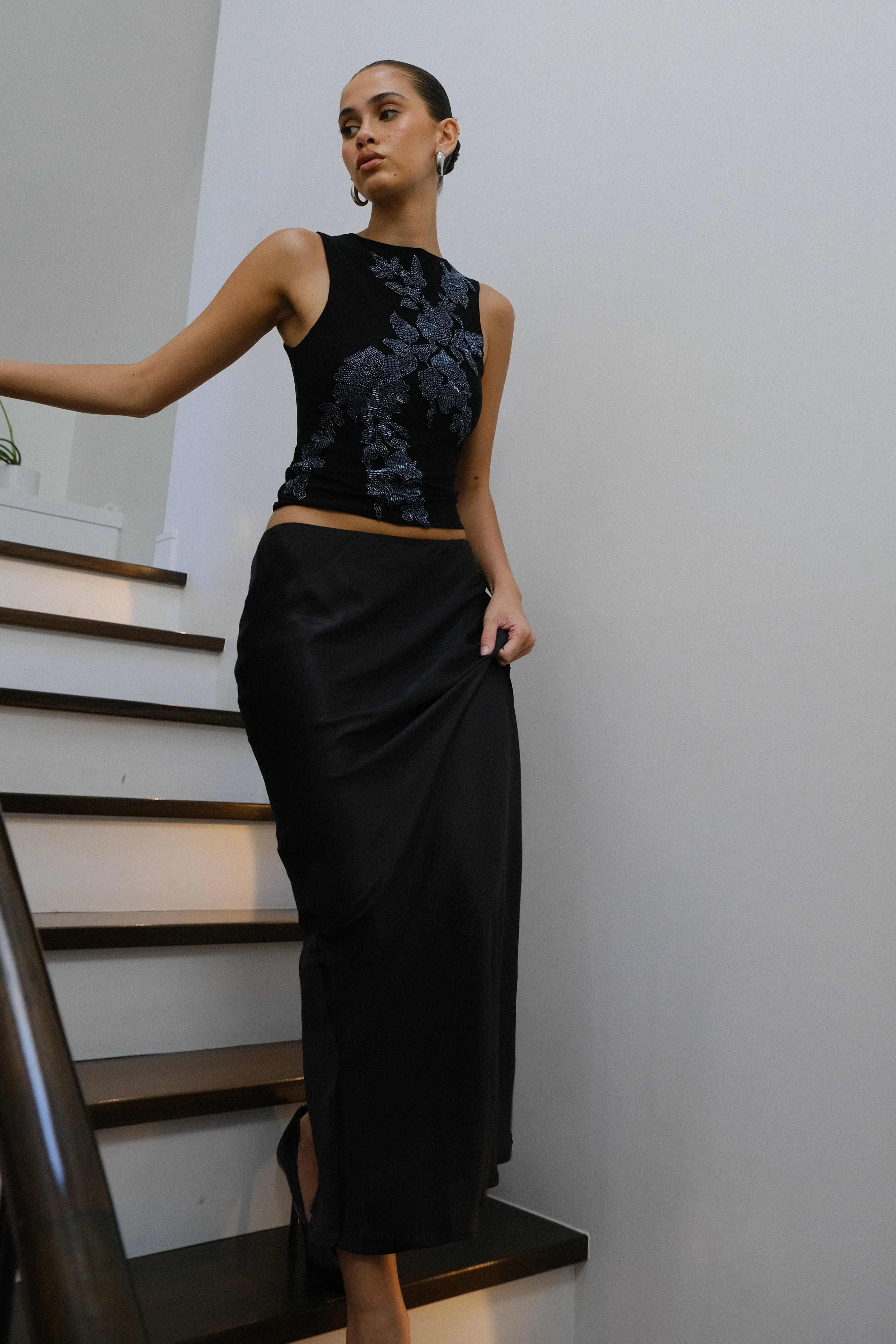 Luci Beaded Flower Mesh Top - Black sold by Meshki product image thumbnail 3