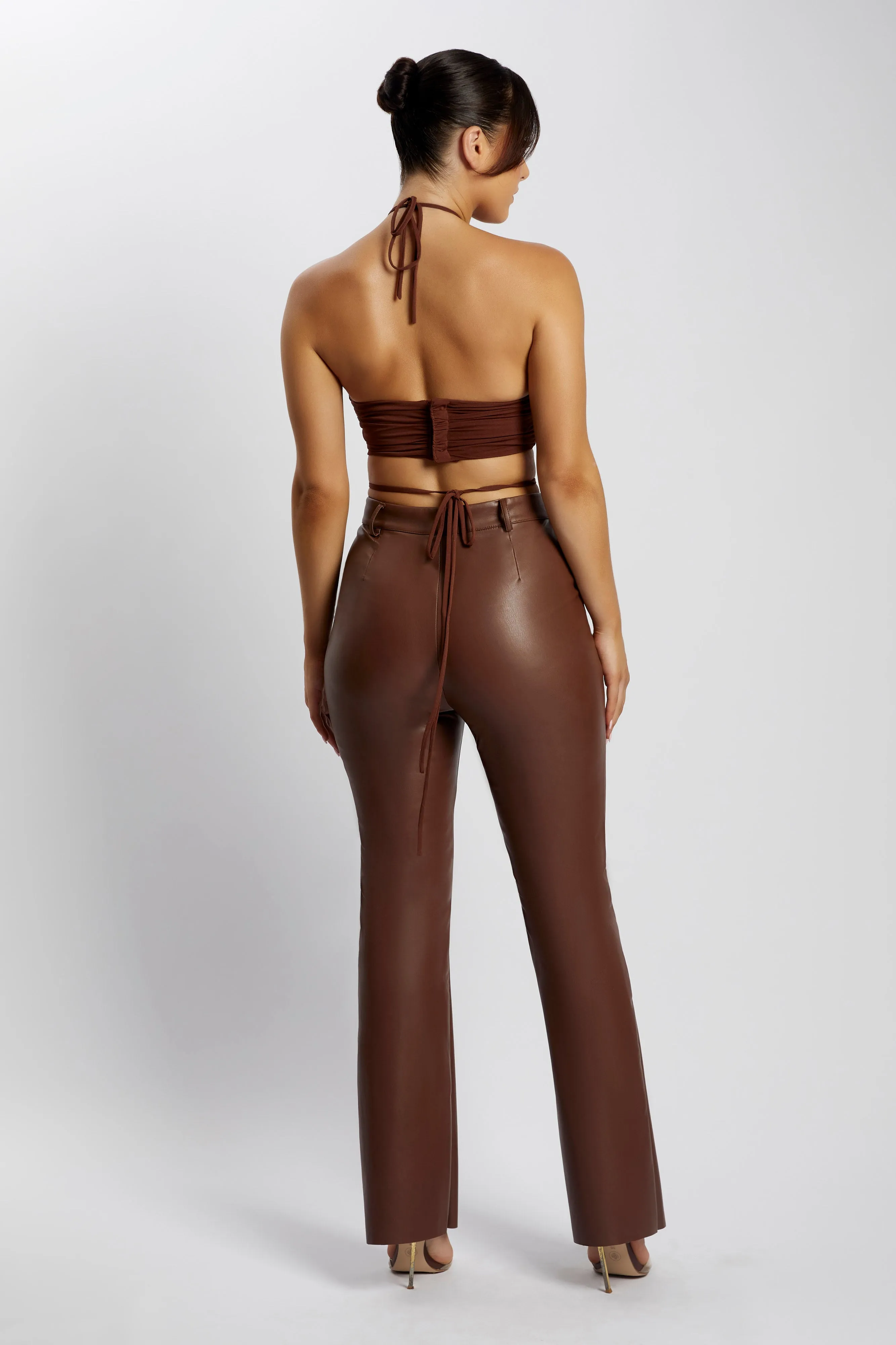 Sabrina Ruched Halter Crop Top - Chocolate sold by Meshki product image thumbnail 2