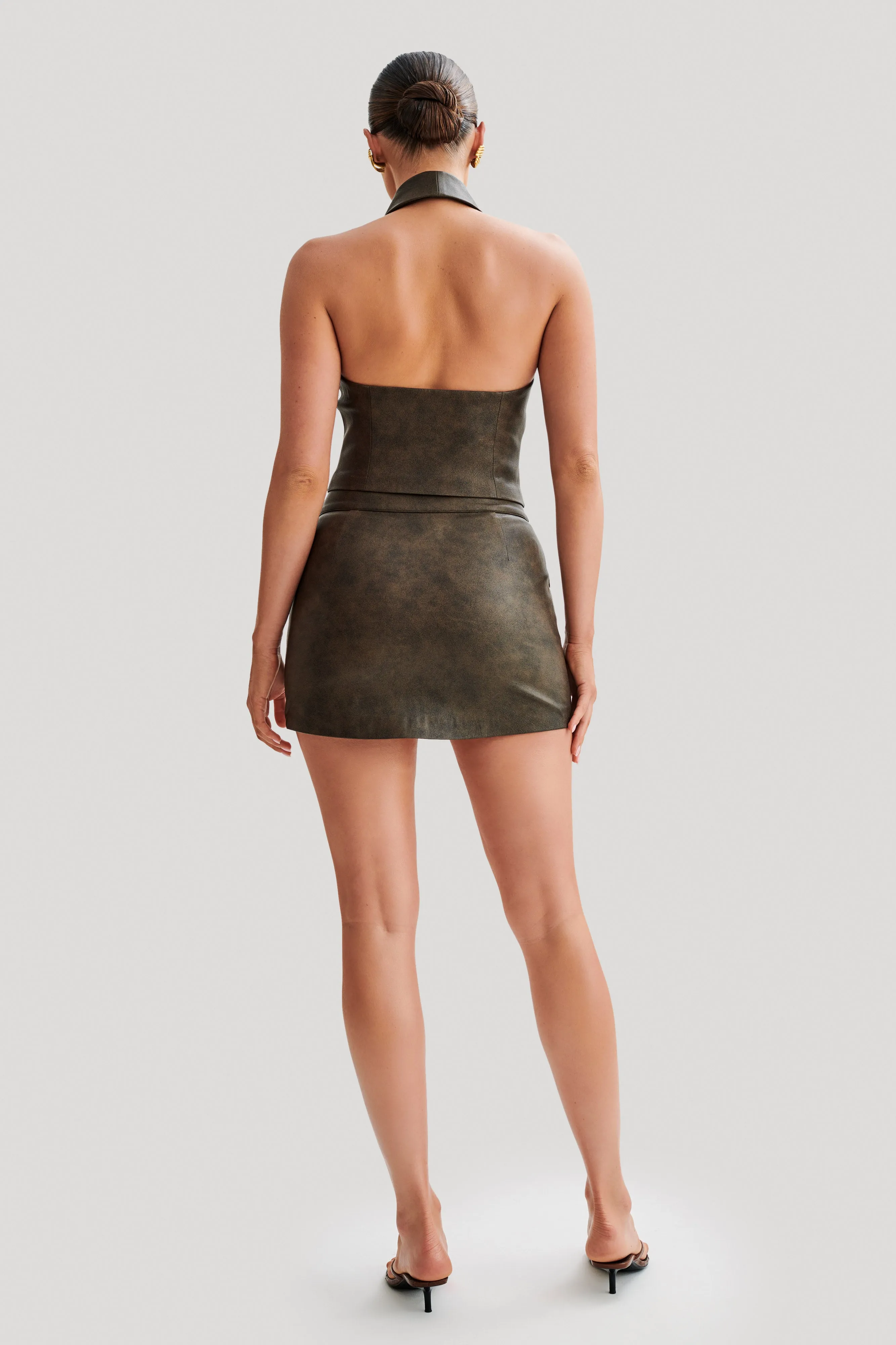 Kristen Faux Leather Mini Skirt - Vintage Chocolate sold by Meshki product image thumbnail 3