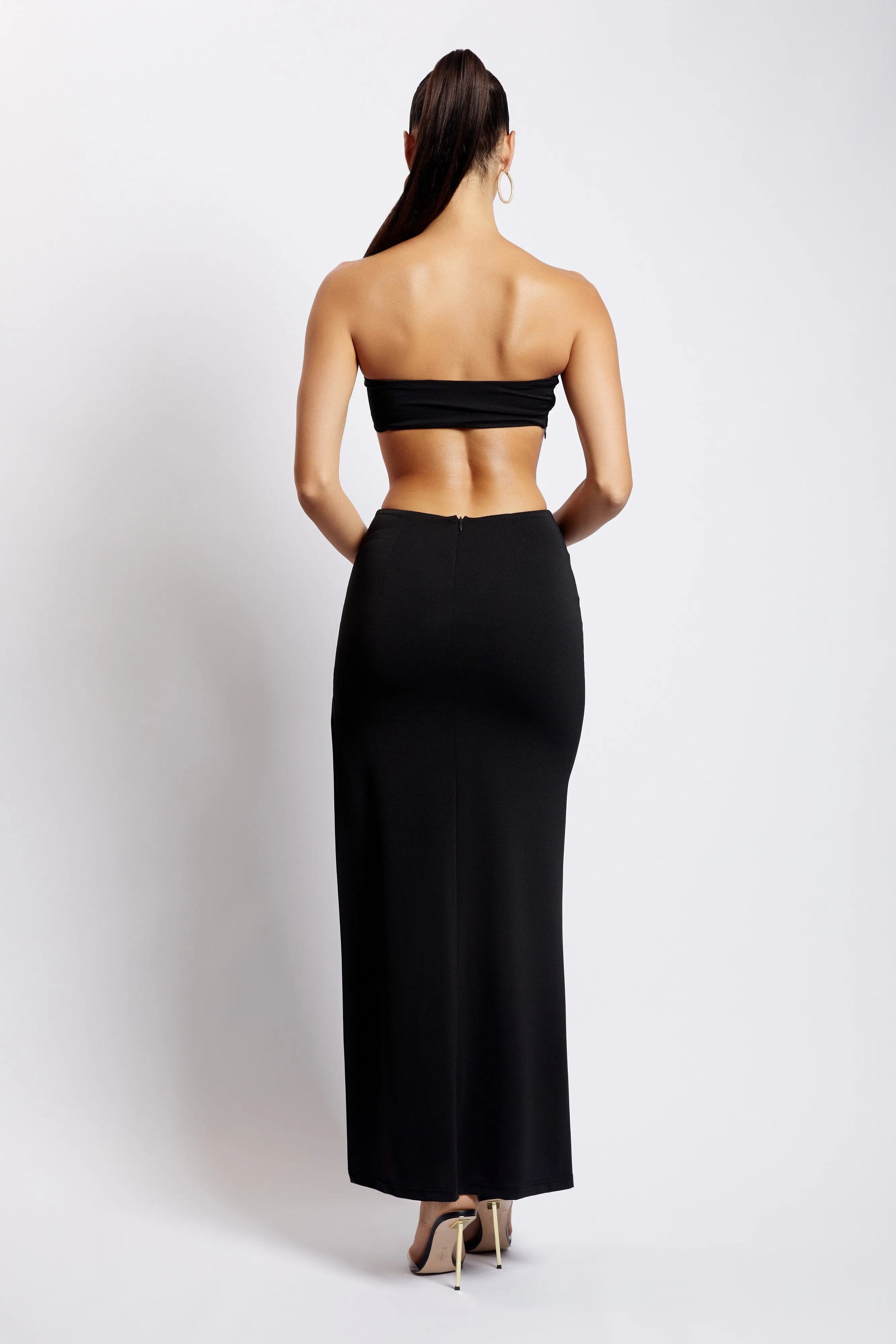 Marissa Strapless Maxi Dress With Waist Tie - Black sold by Meshki product image thumbnail 3