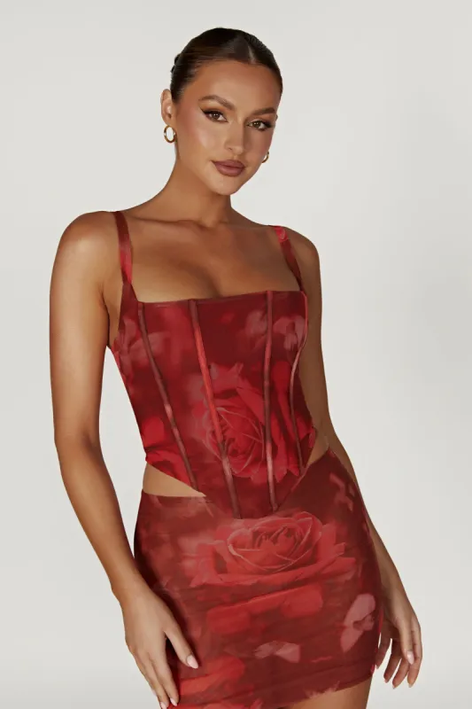 Joanie Mesh Lace Up Corset - Oversized Rose Print sold by Meshki