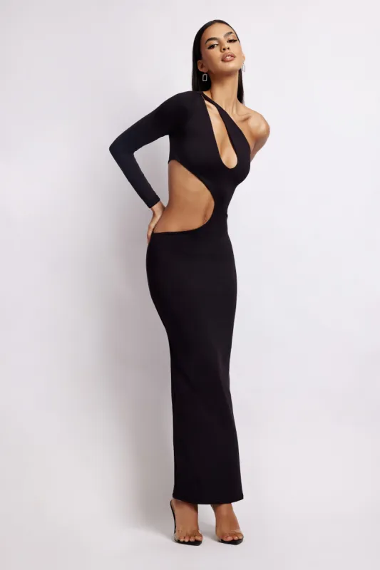 Joyce One Shoulder Cut Out Maxi Dress - Black sold by Meshki