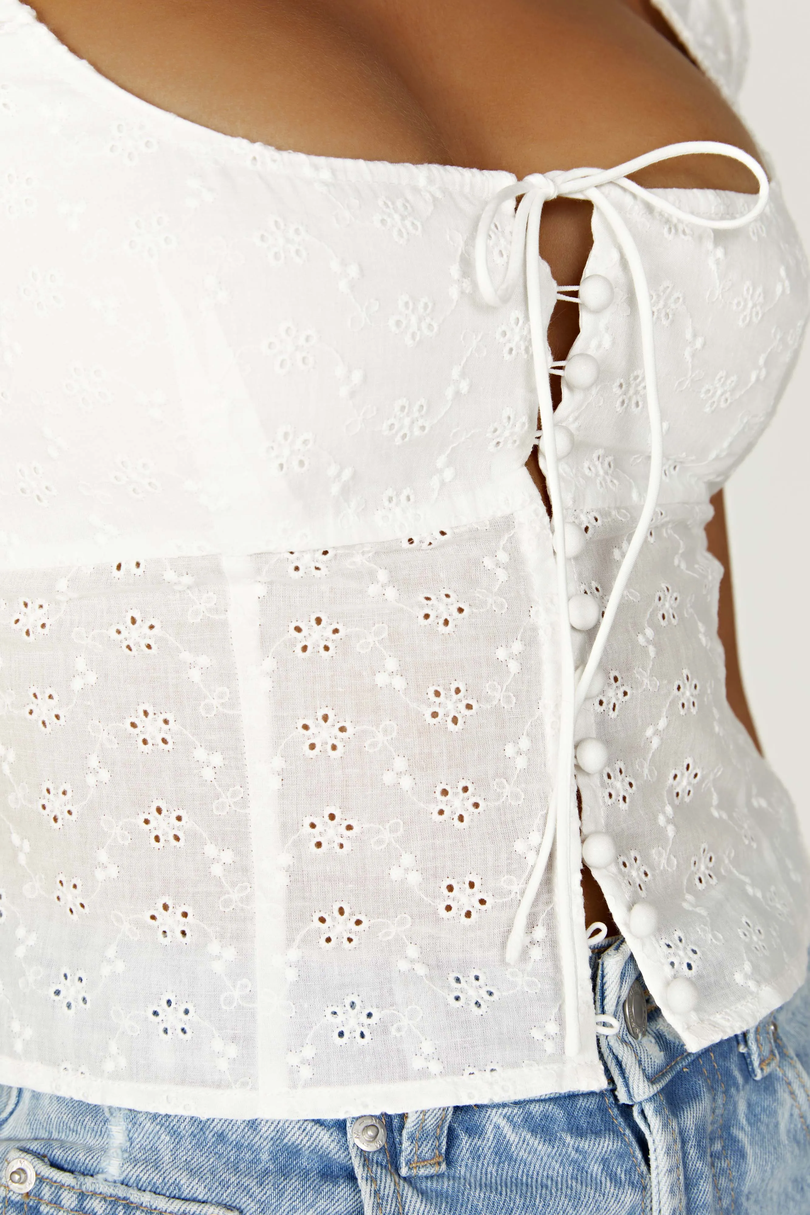 Cressida Cotton Anglaise Puff Sleeve Top - White sold by Meshki product image thumbnail 2
