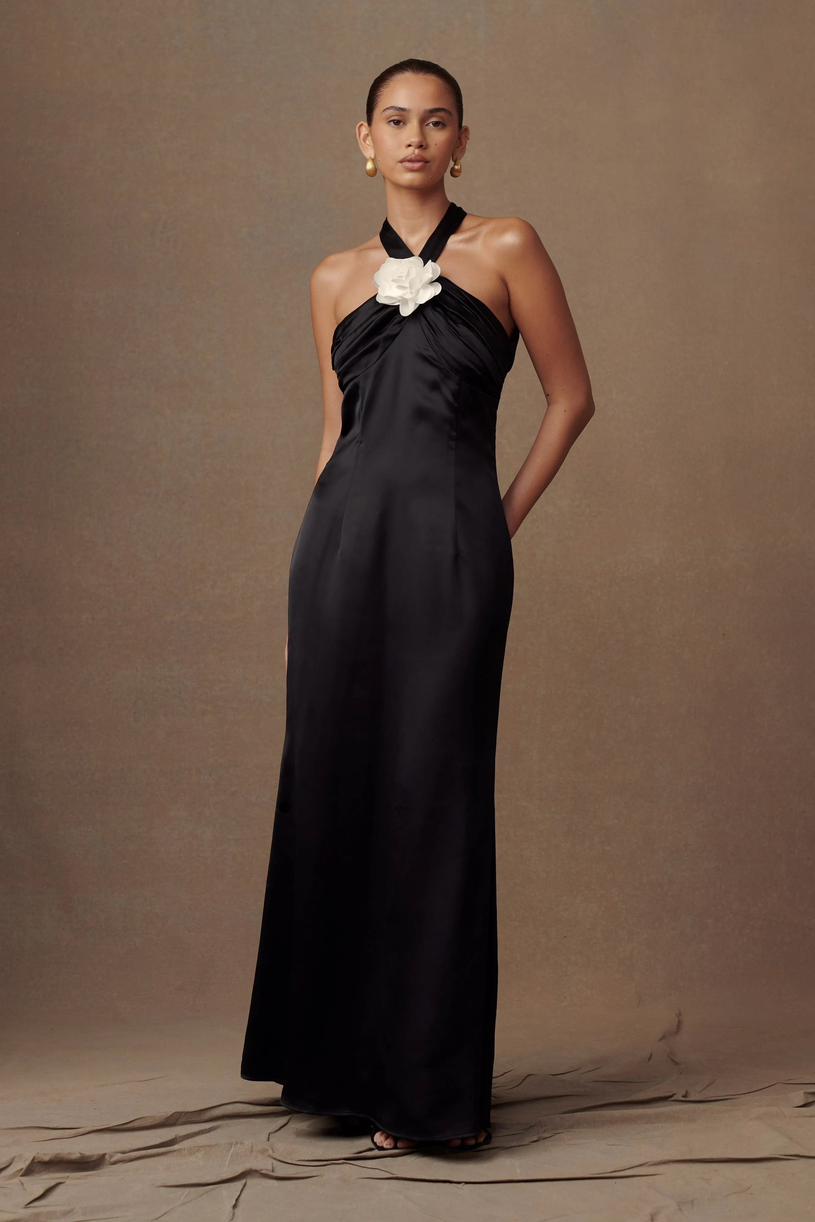 Dylan Rose Halter Maxi Dress - Black sold by Meshki