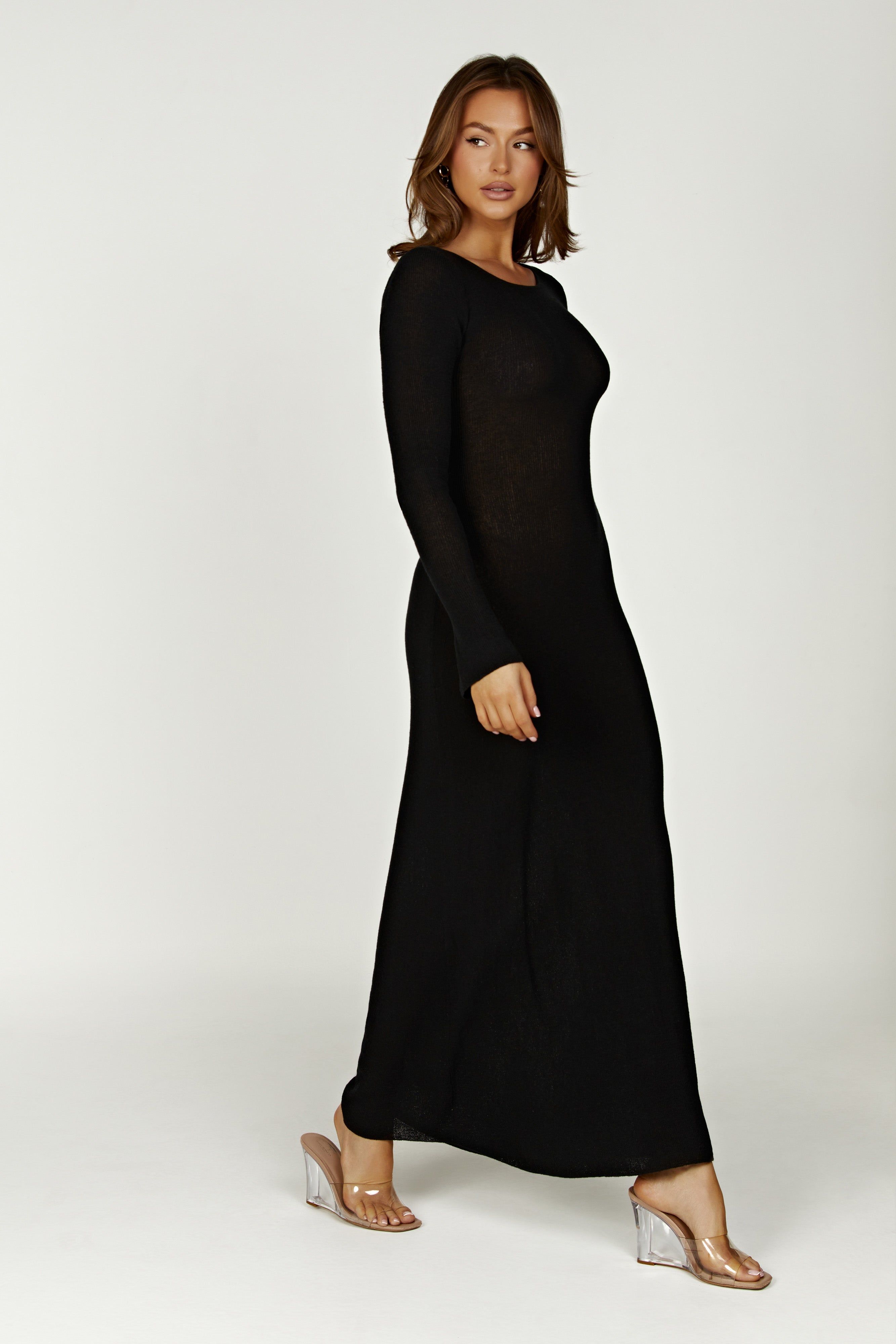 Talia Maxi Open Back Knit Dress - Black sold by Meshki product image thumbnail 4