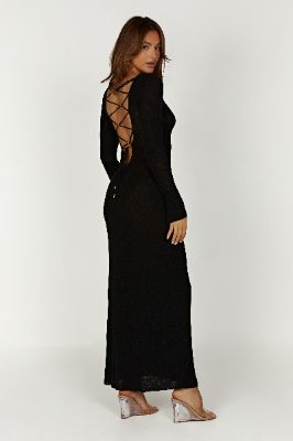 Talia Maxi Open Back Knit Dress - Black sold by Meshki