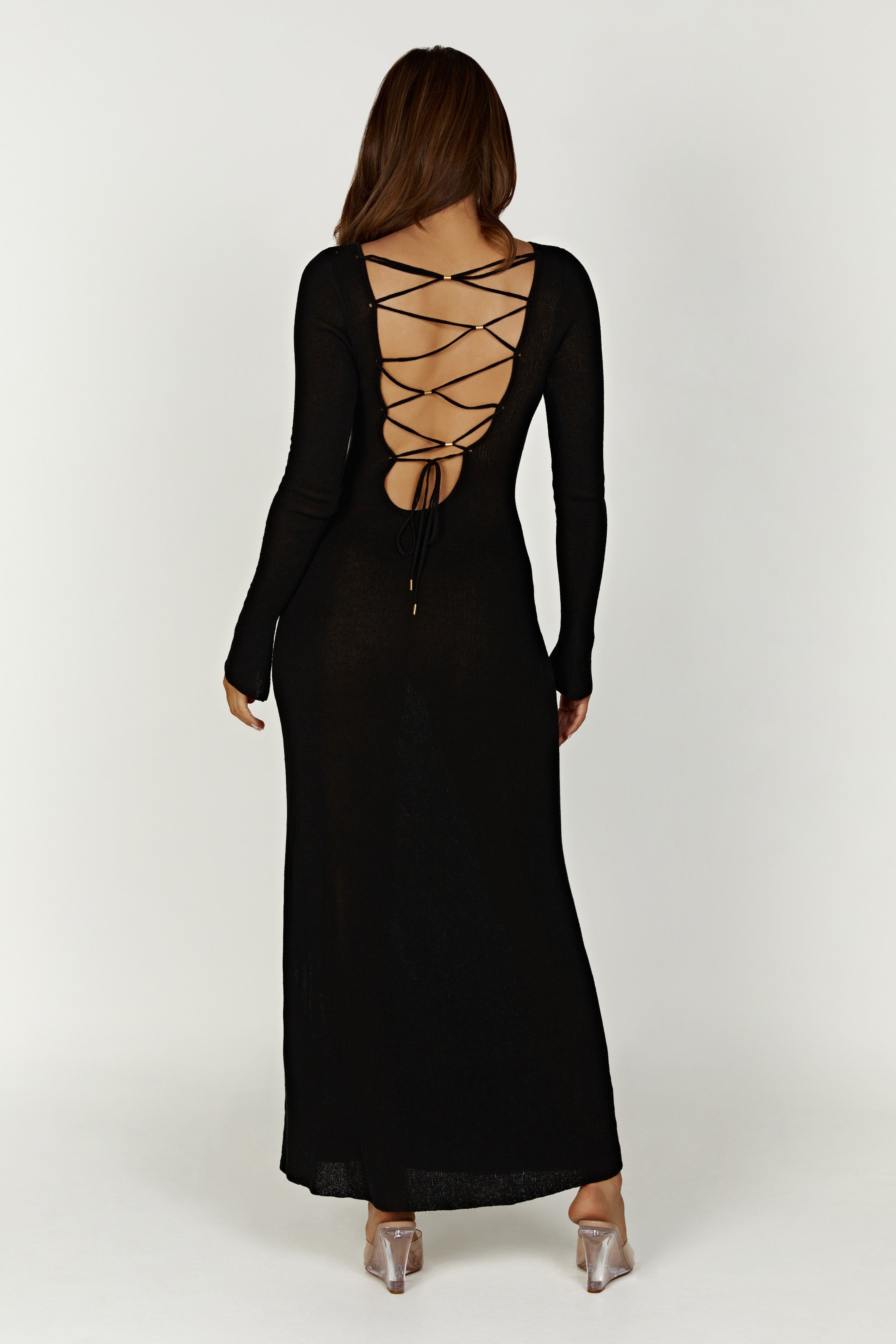 Talia Maxi Open Back Knit Dress - Black sold by Meshki product image thumbnail 5