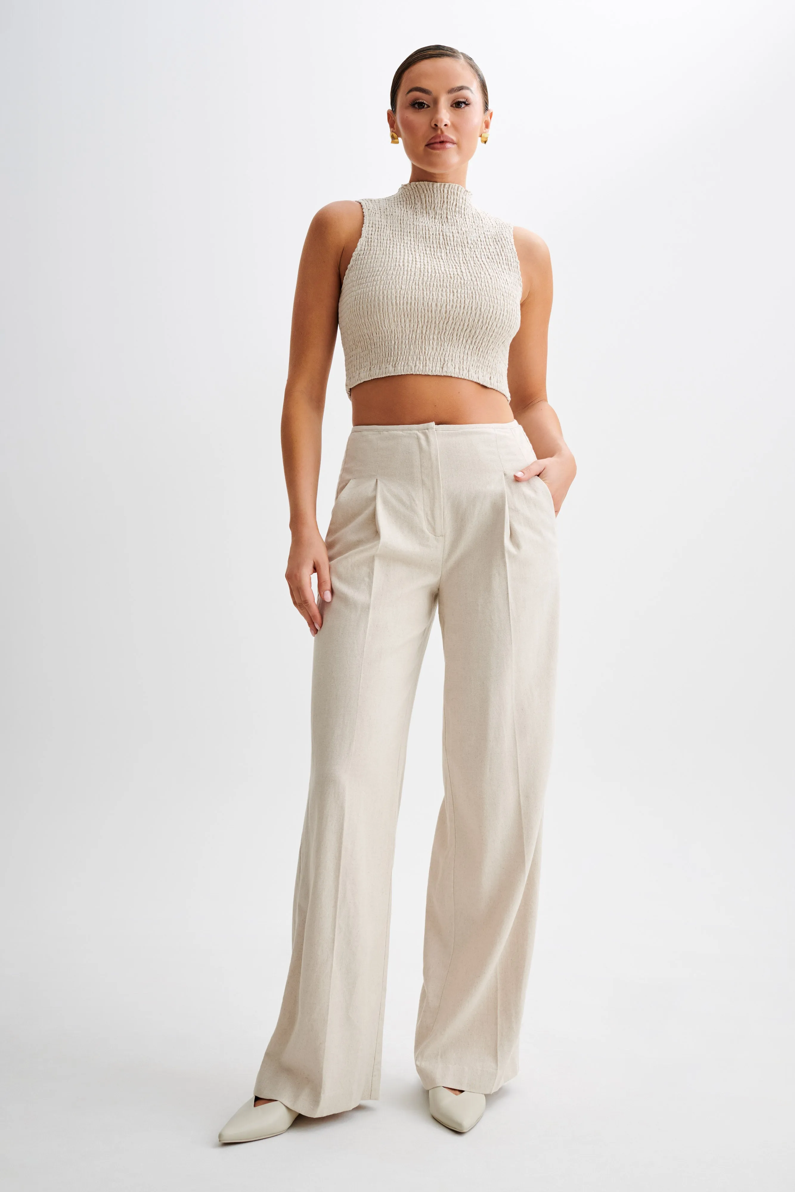 Adrina Straight Leg Linen Pant - Natural sold by Meshki product image thumbnail 4