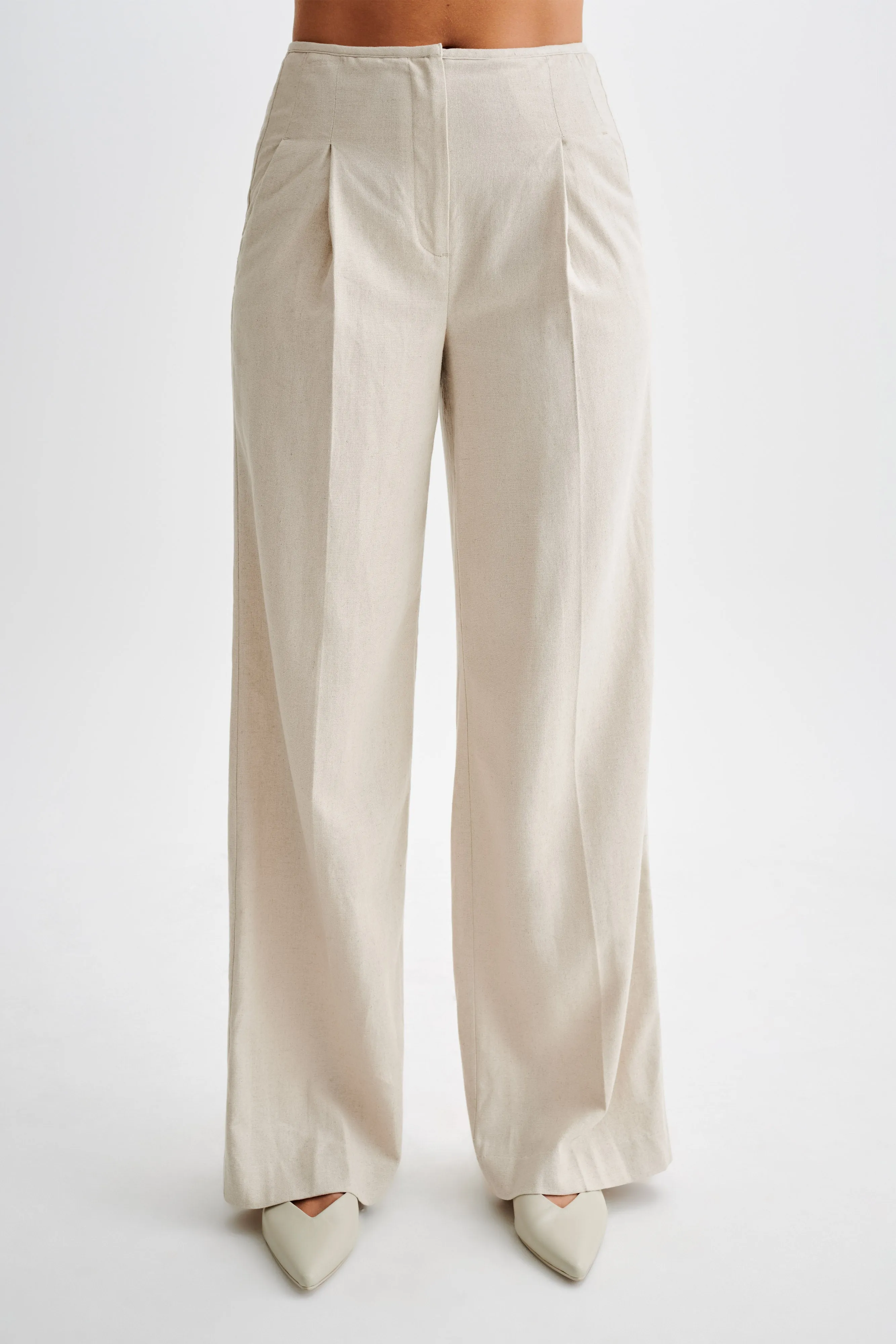 Adrina Straight Leg Linen Pant - Natural sold by Meshki