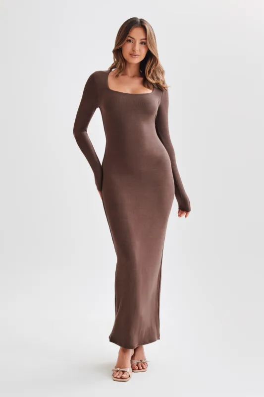 Vanessa Modal Long Sleeve Midi Dress - Chocolate sold by Meshki