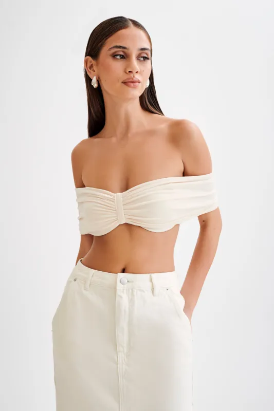 Amber Slinky Crop Top - Buttercream sold by Meshki