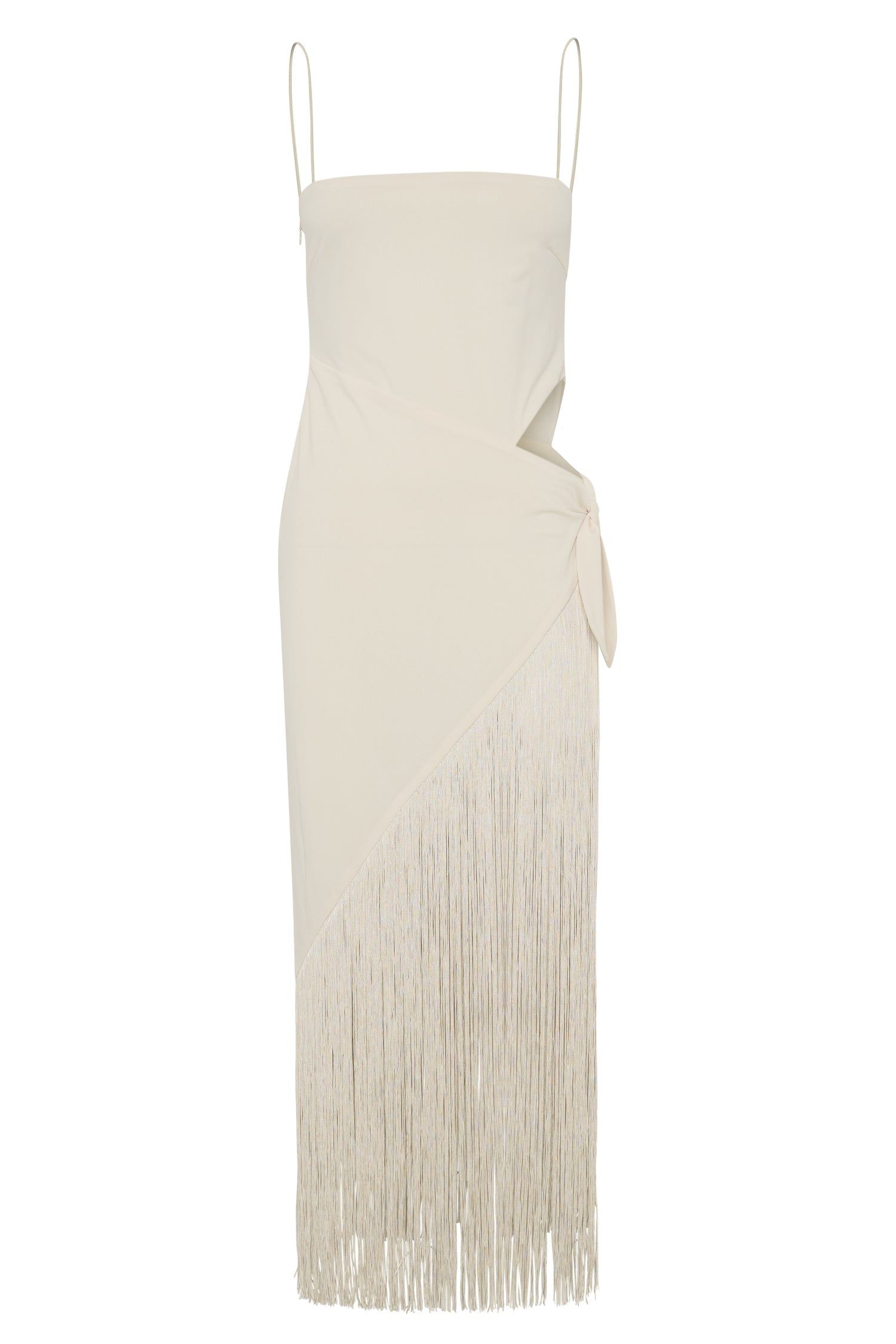 Yasmin Wrap Over Midi Dress With Fringing - Bone sold by Meshki product image thumbnail 9