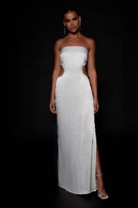 Lawry Diamante Cut Out Maxi Dress - White sold by Meshki