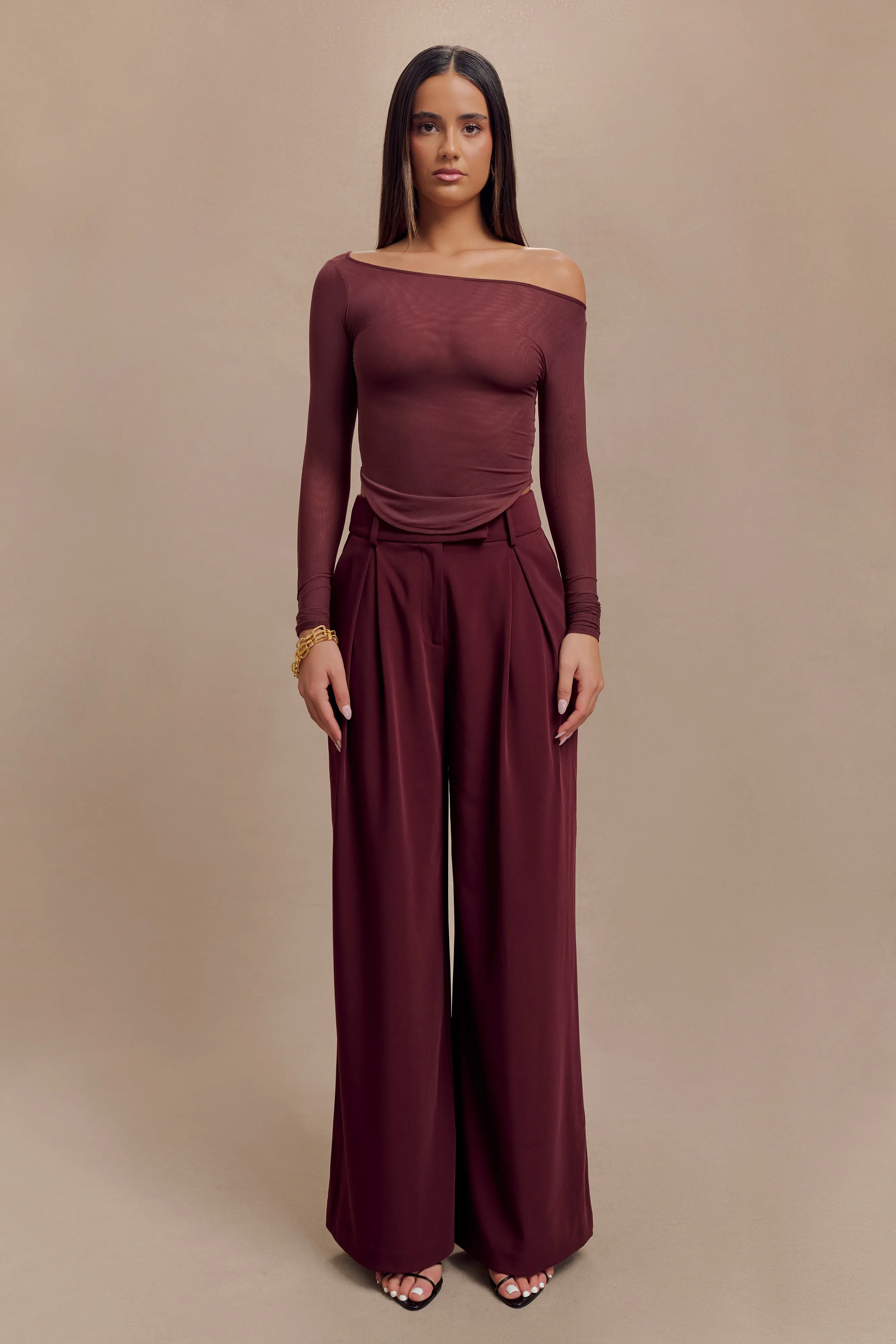 Colette Boat Neck Mesh Top - Mahogany sold by Meshki product image thumbnail 3