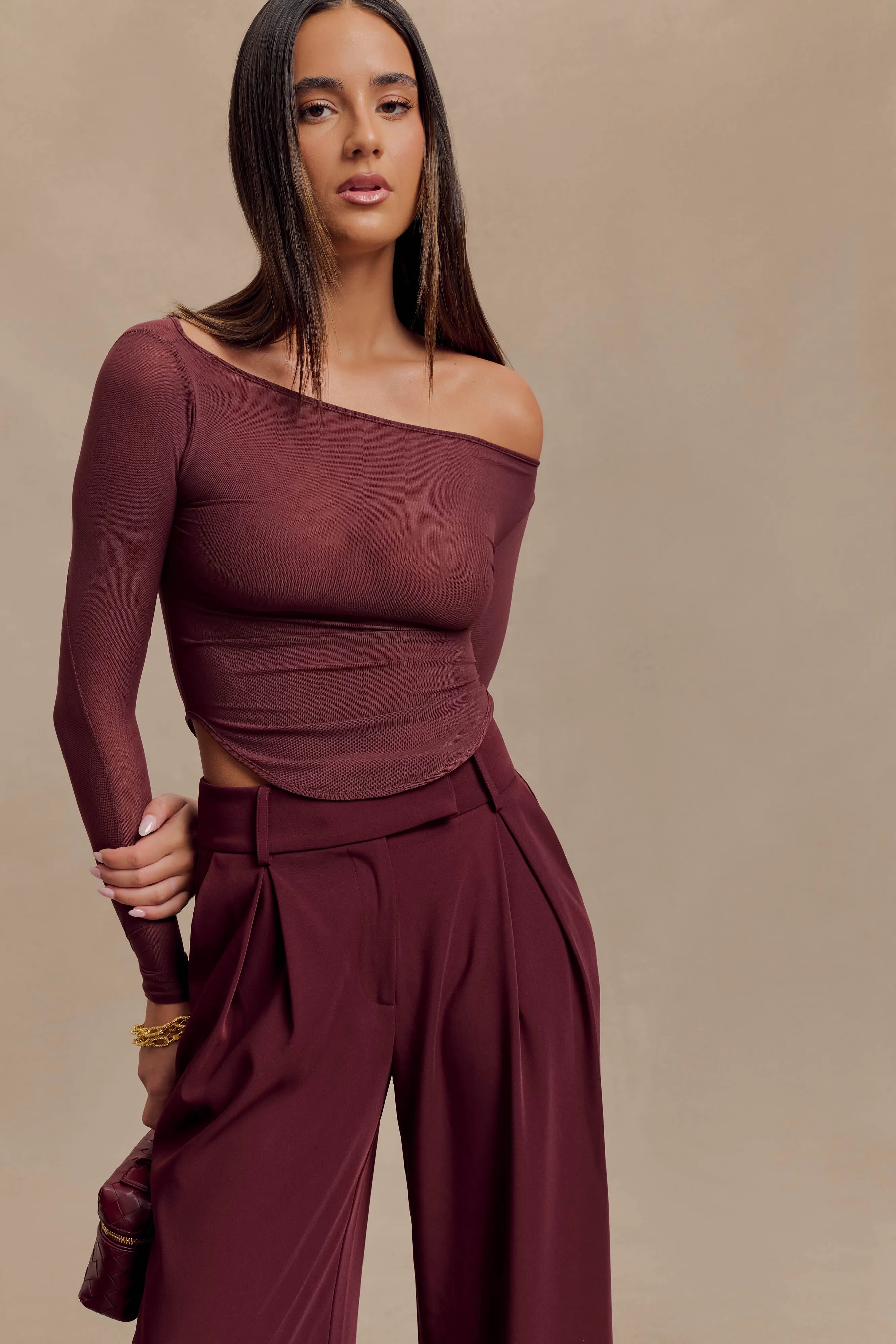 Colette Boat Neck Mesh Top - Mahogany sold by Meshki product image thumbnail 4
