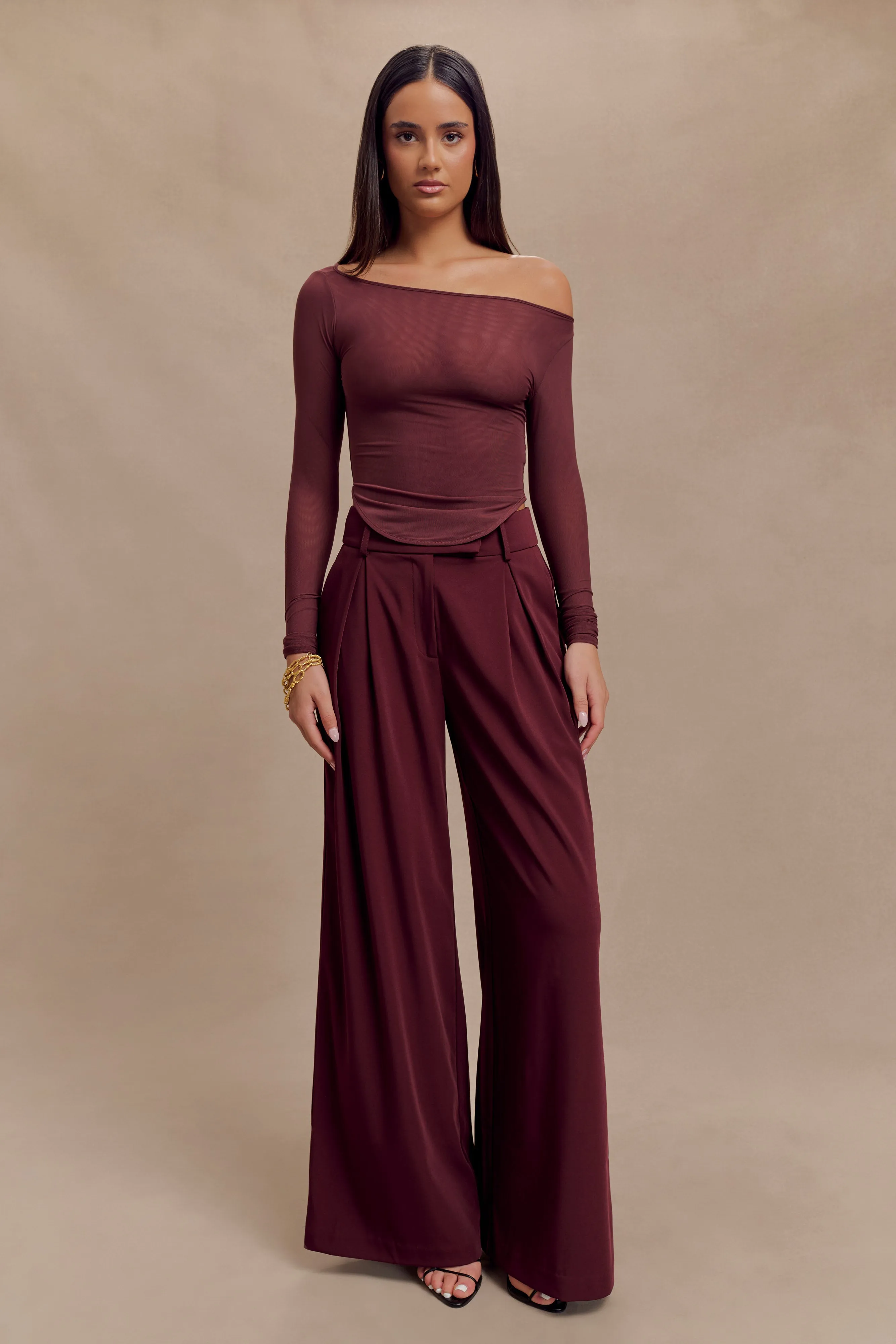 Colette Boat Neck Mesh Top - Mahogany sold by Meshki product image thumbnail 5