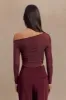Colette Boat Neck Mesh Top - Mahogany sold by Meshki